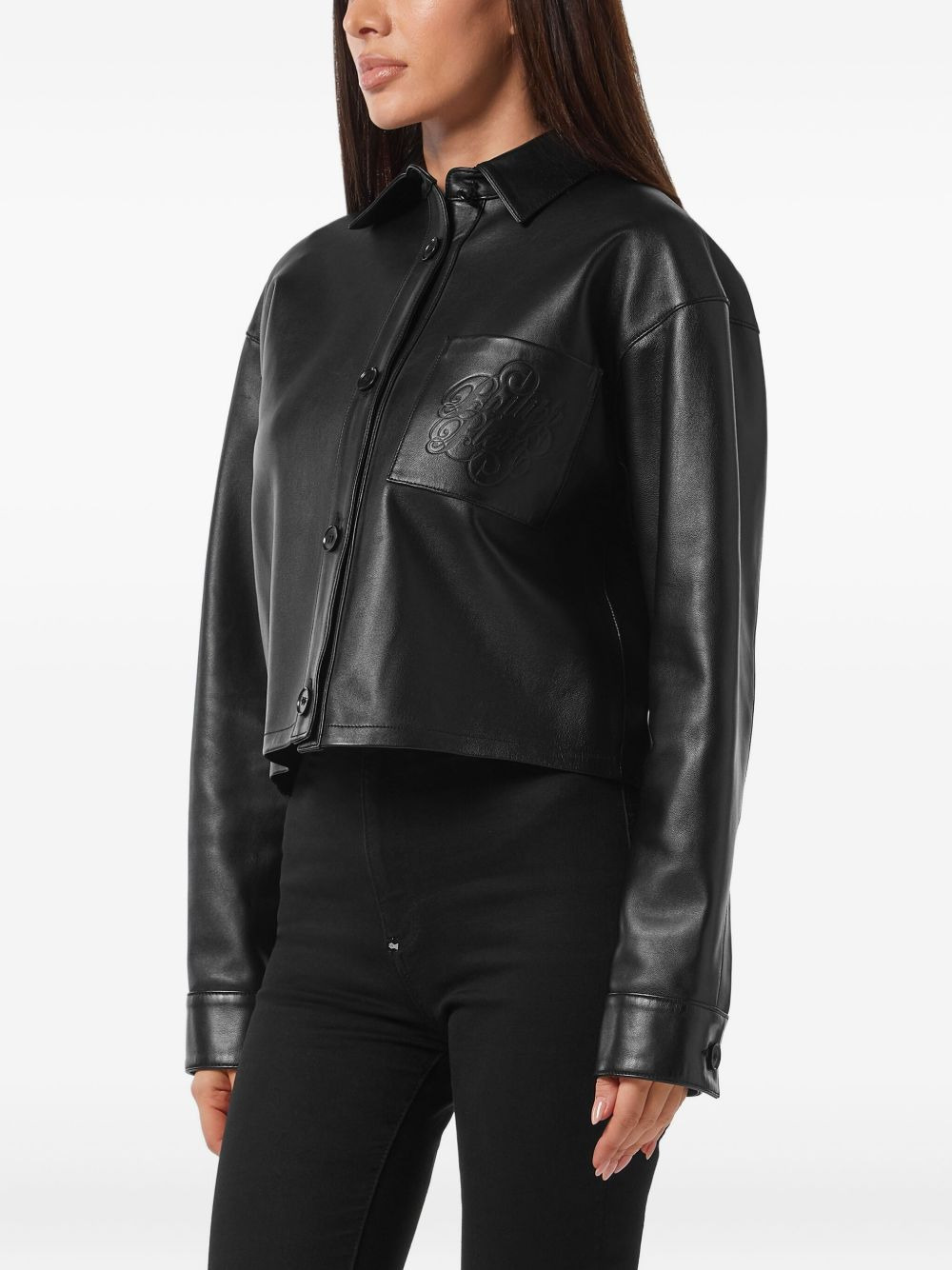 leather cropped shirt - 3