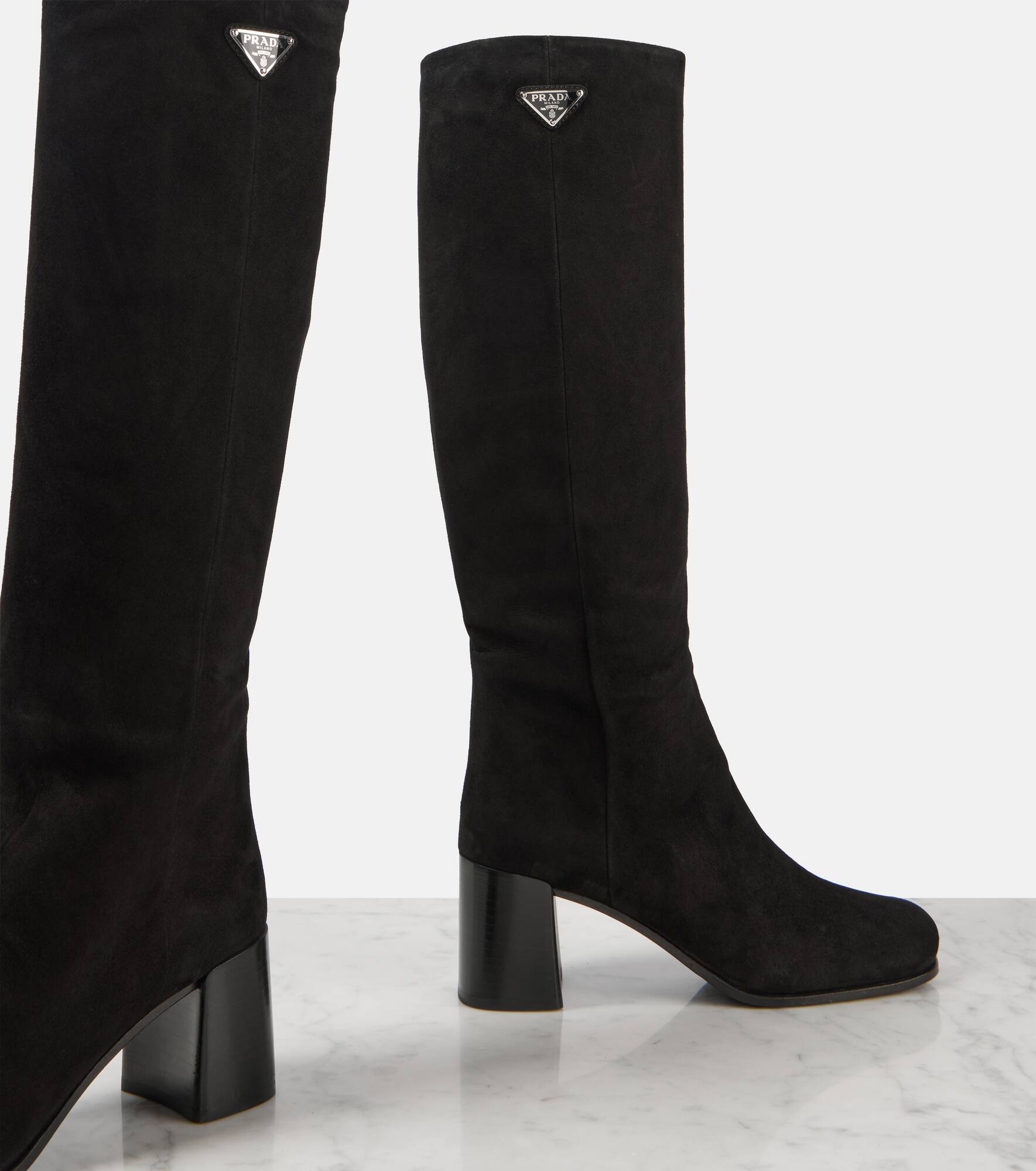 Logo suede knee-high boots - 6