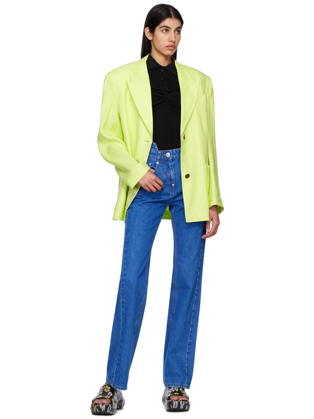 Green Folded Point Blazer - 4