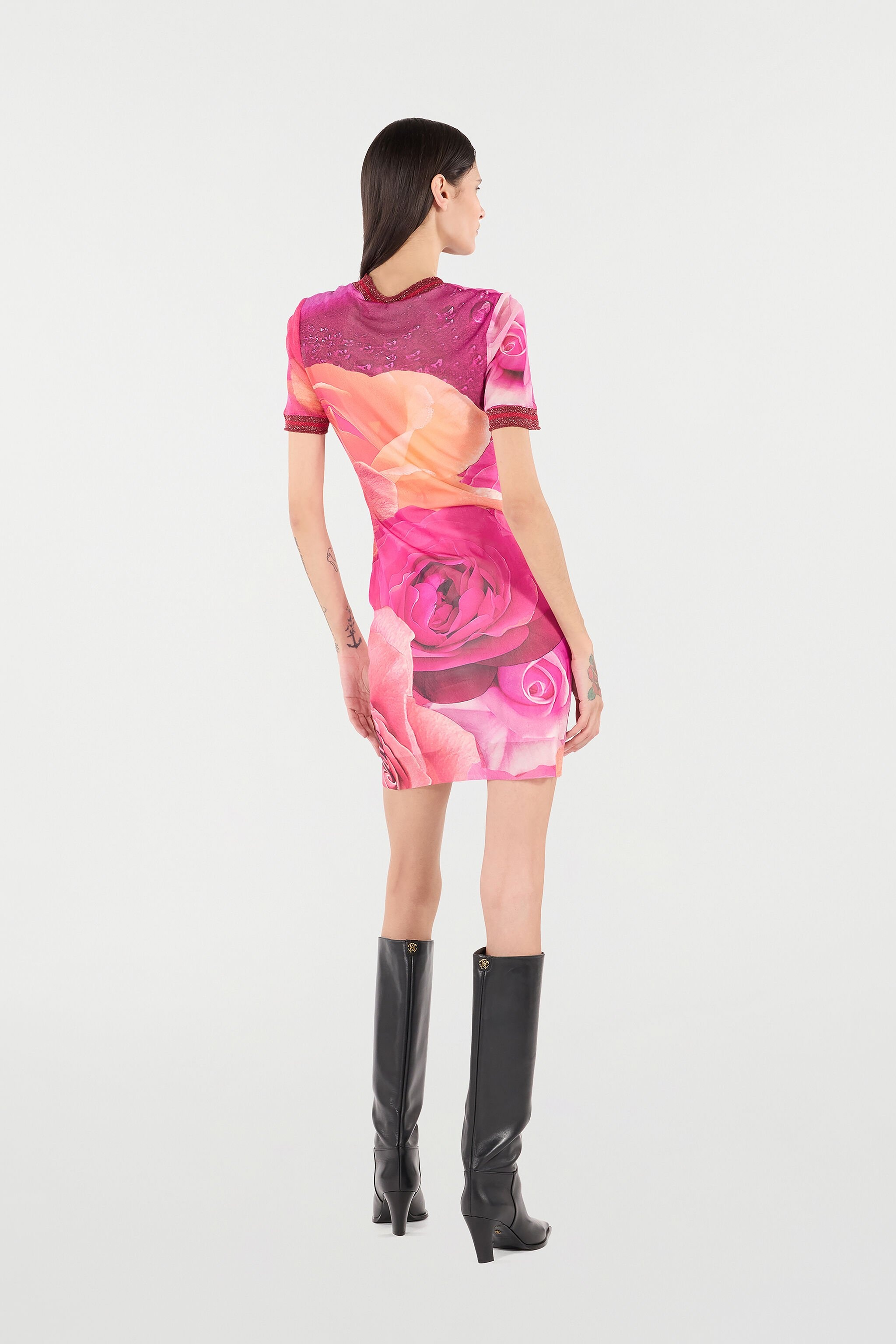 Short Rose-Print Dress With Glittery Trims - 4