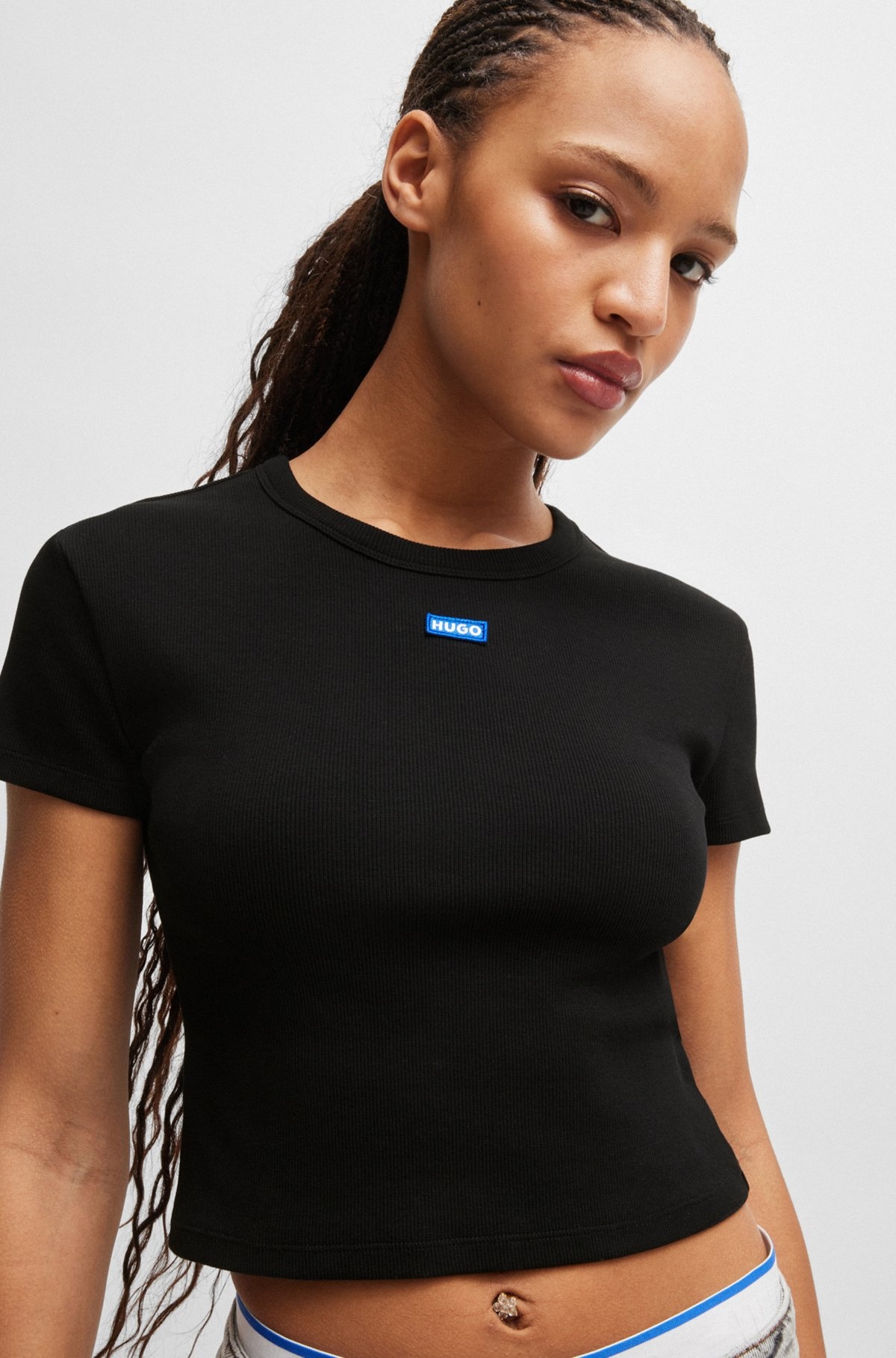 STRETCH-COTTON SLIM-FIT T-SHIRT WITH BLUE LOGO LABEL - 5