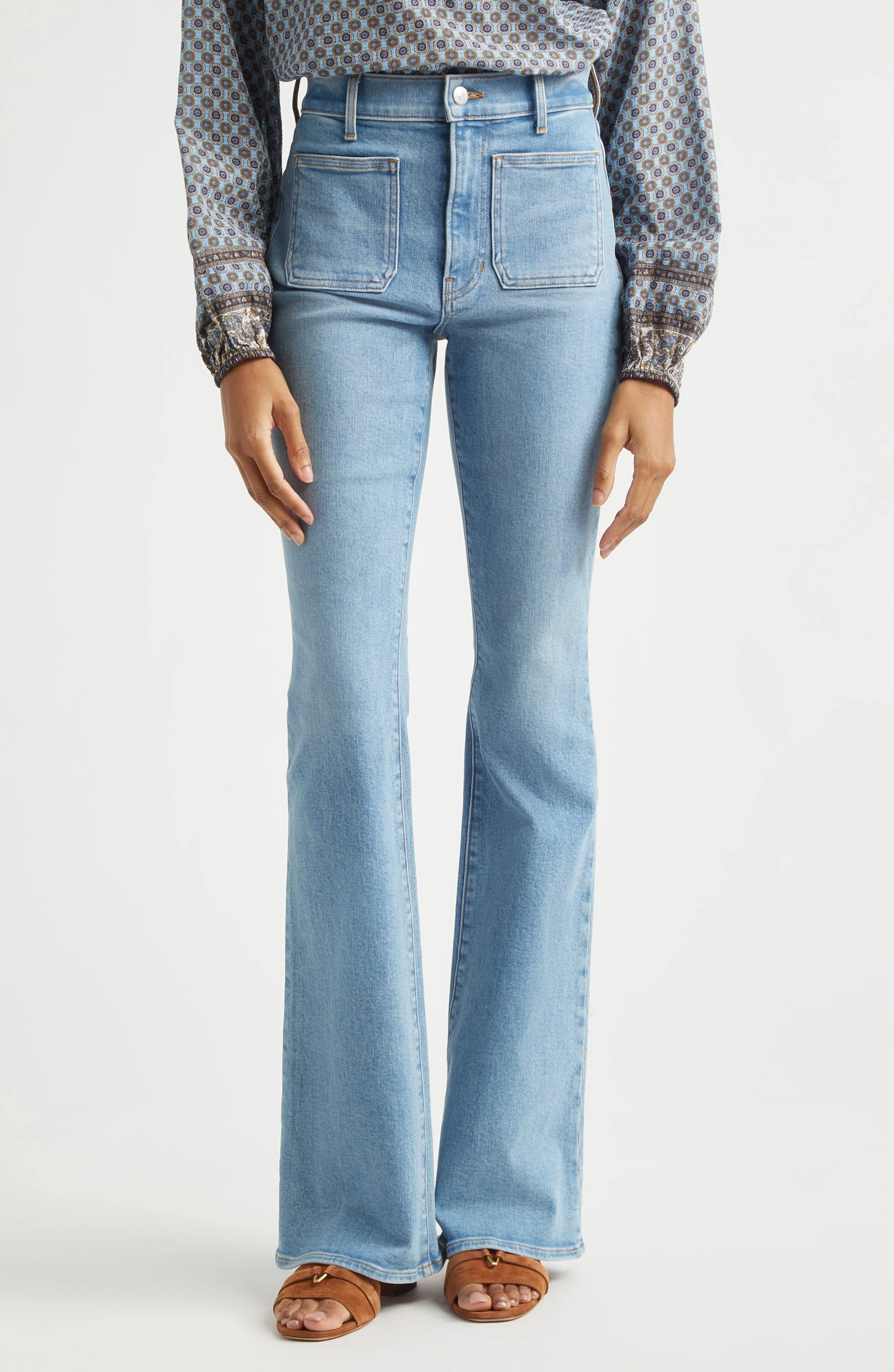 Veronica Beard Beverly High Waist Skinny Flare Leg Jeans in Silverwood Blue at Nordstrom - 1