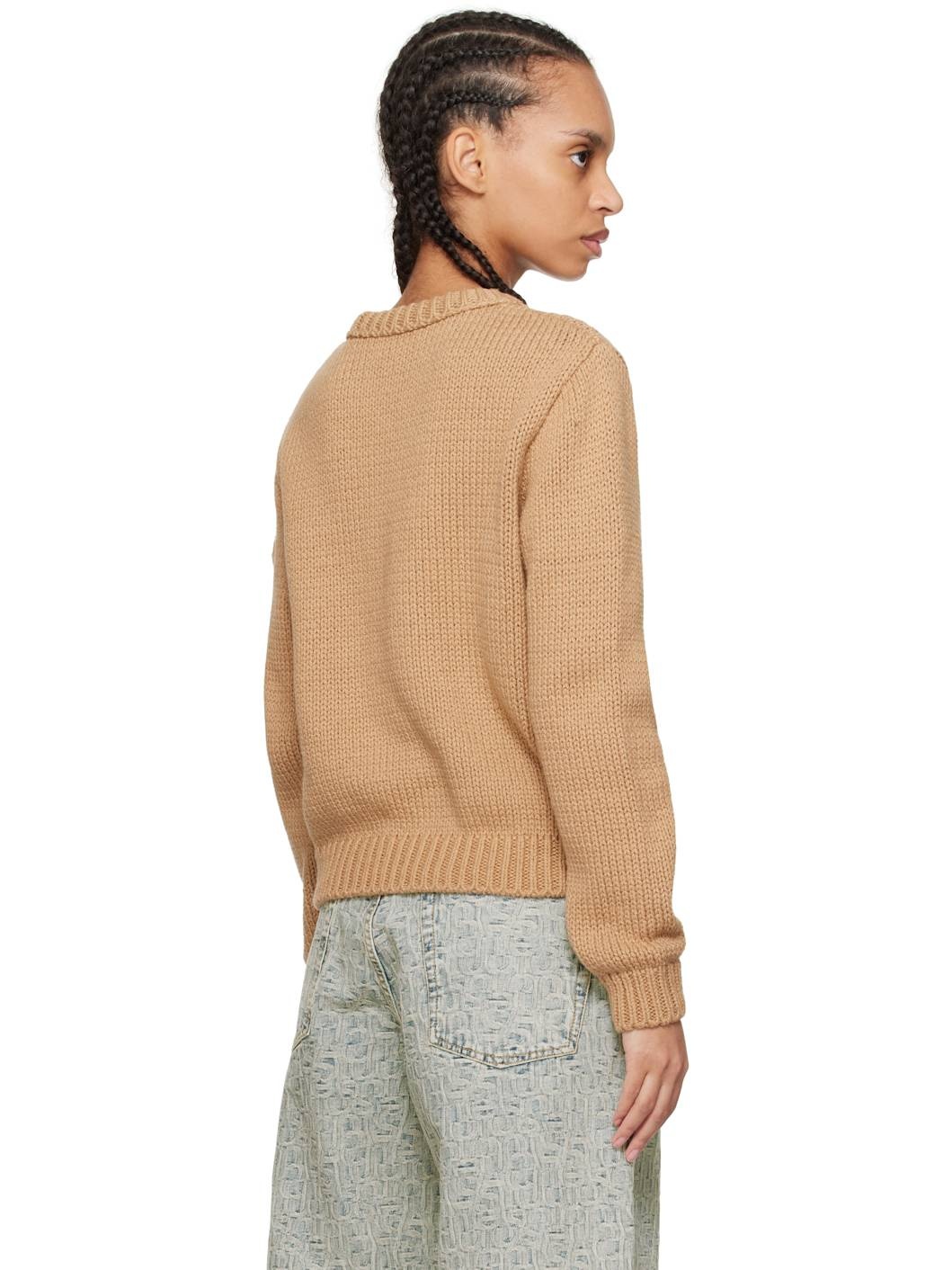 Beige Embroidered Logo Cotton Sweater - 3