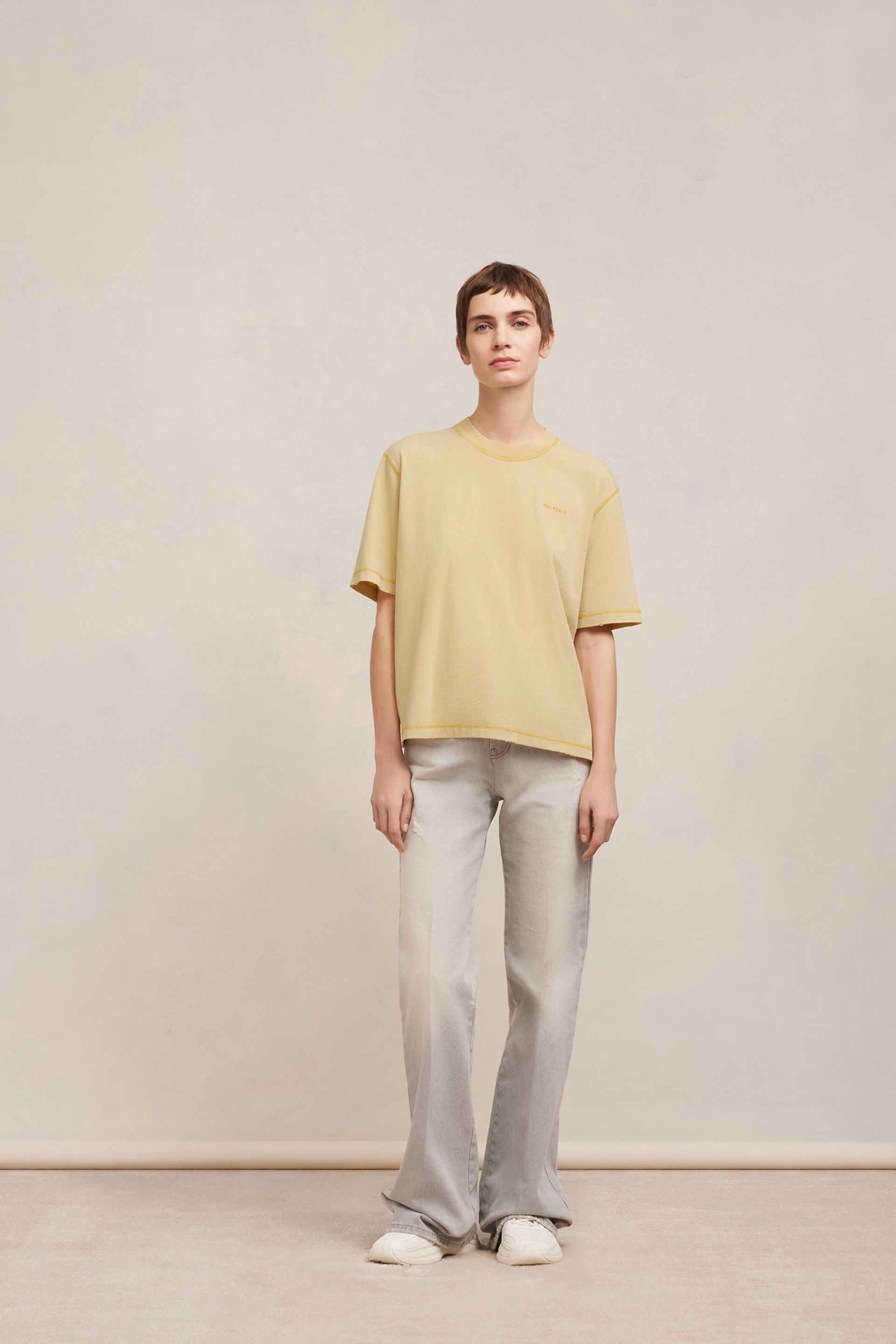AMI Paris★オフホワイト Fade Out Tシャツ AMI Alexandre Mattiussi アミ クルーネックTシャツ FADE OUT