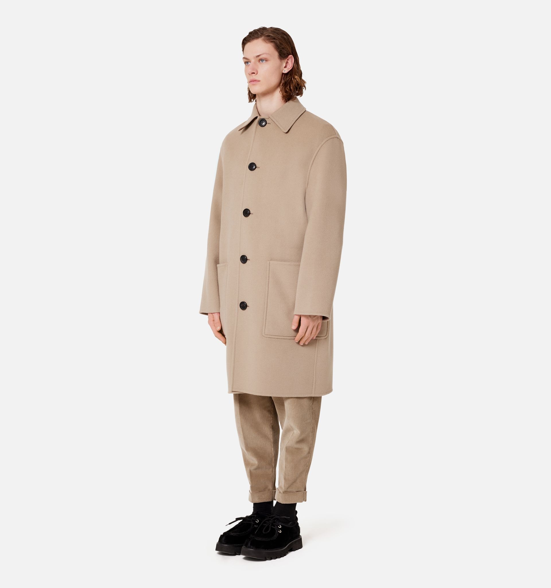 Double Face Coat With Patch Pockets - 4