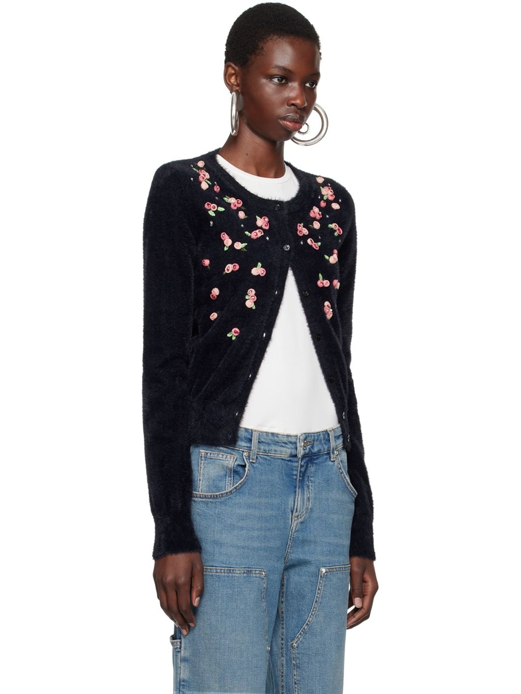 Black Embroidery Roses Cardigan - 2