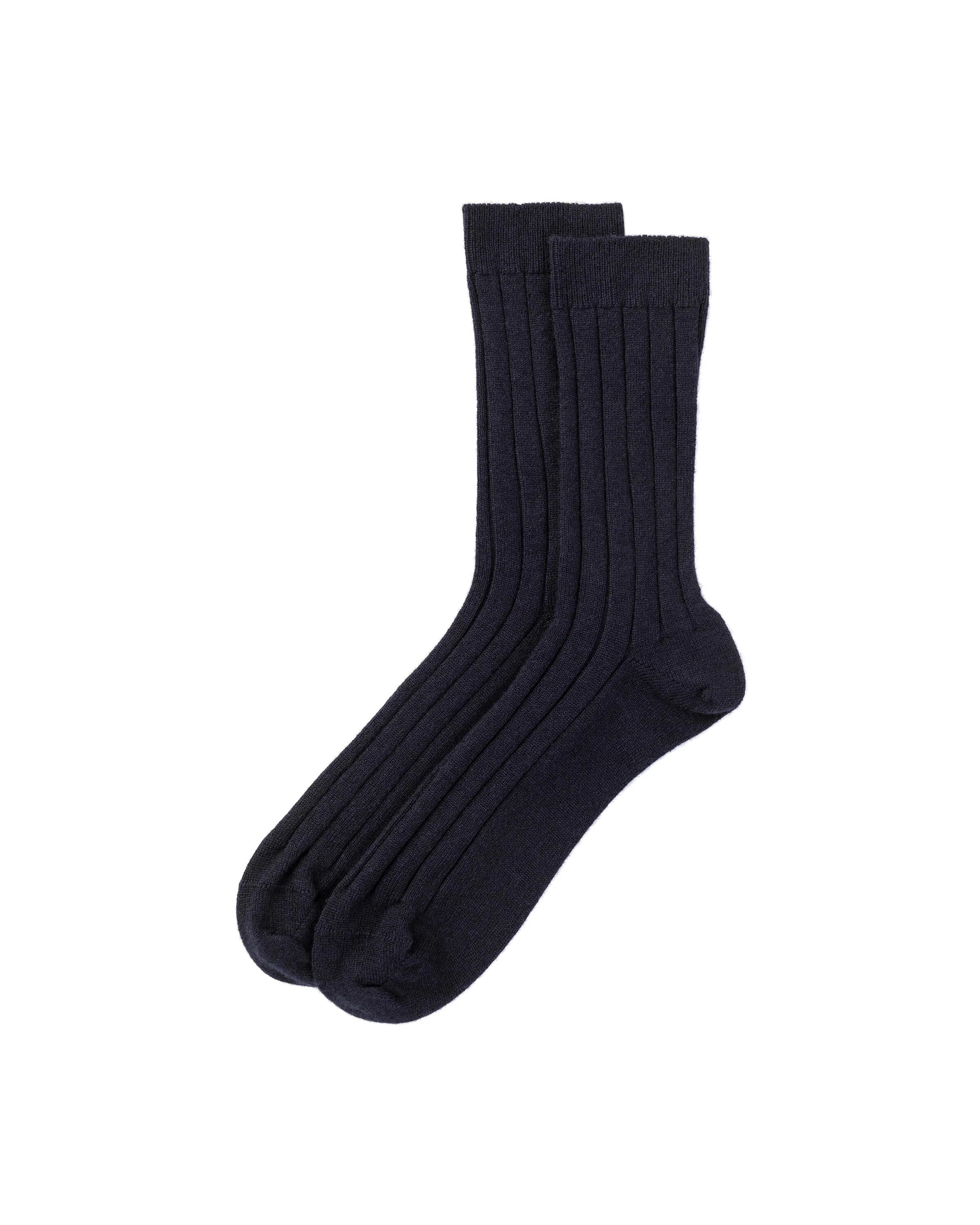 Men's Cashmere Ribbed Navy Socks - 1