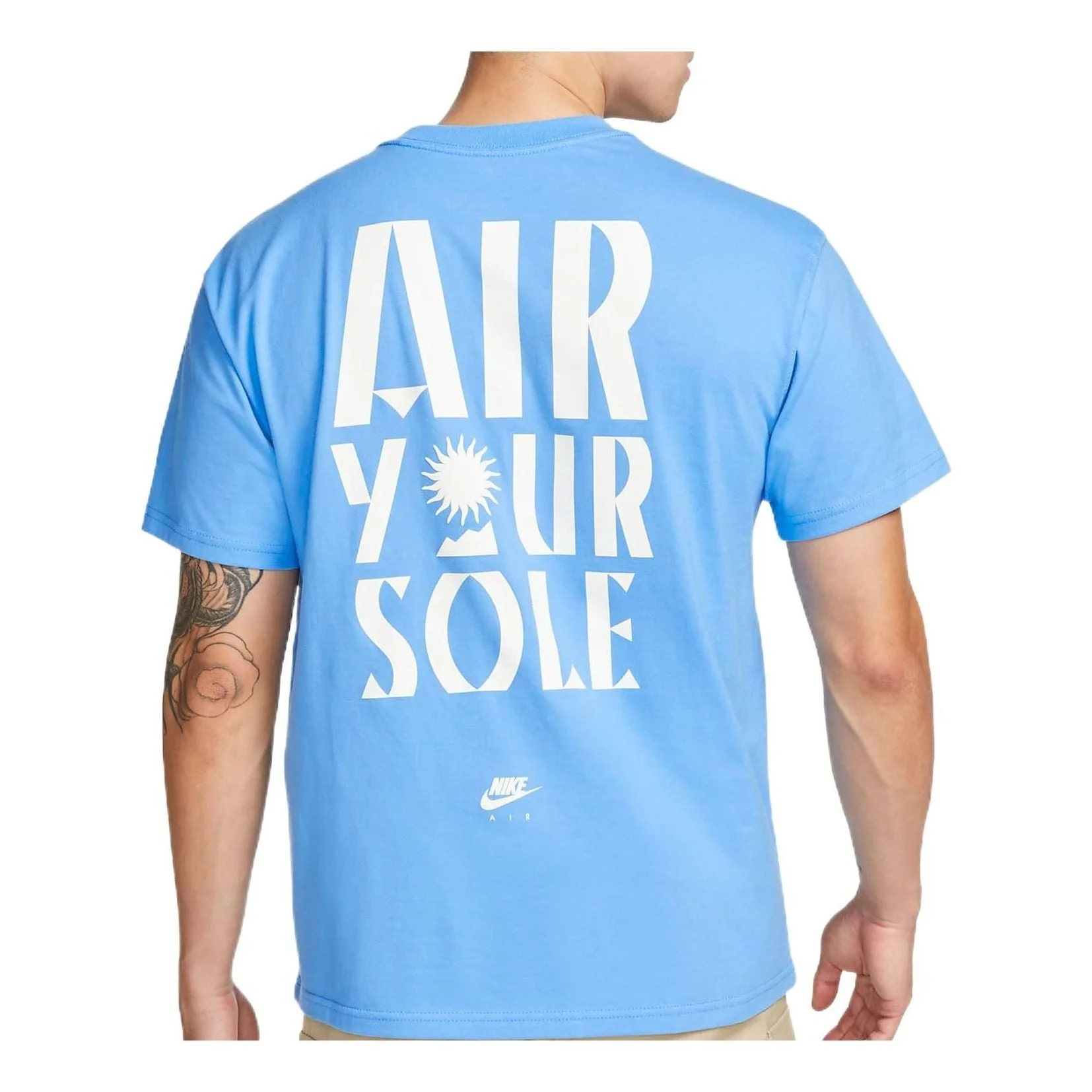 Men's Nike Alphabet Logo Printing Round Neck Solid Color Cotton Casual Short Sleeve Blue T-Shirt DQ1 - 1
