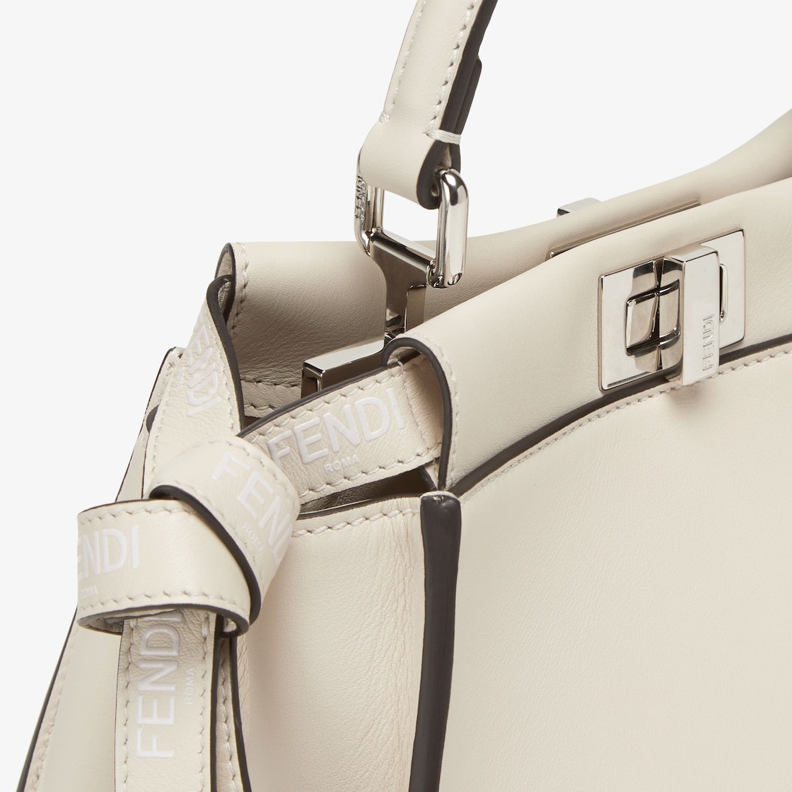 Iconic small Peekaboo bag, made of off-white leather with long knotted side laces, printed with a gl - 5