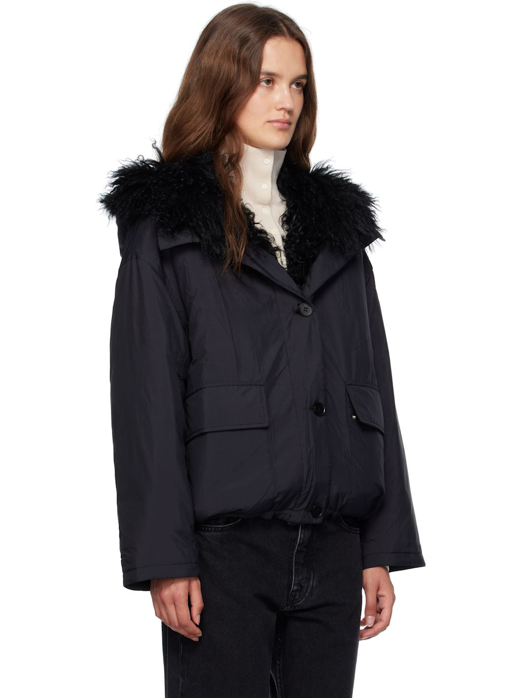 Black Doudoune Down & Shearling Jacket - 2
