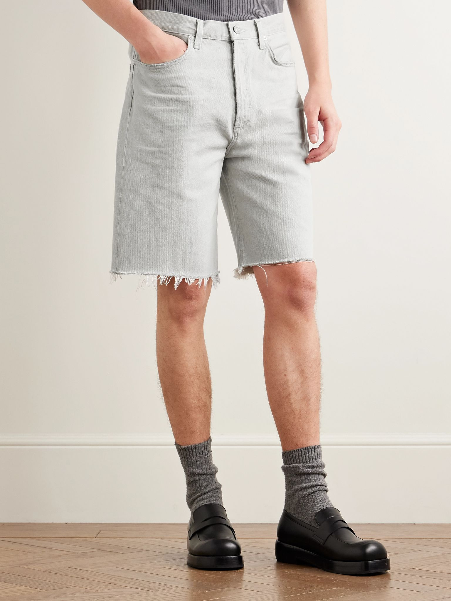 Anson Straight-Leg Frayed Organic Denim Shorts Gray - 3