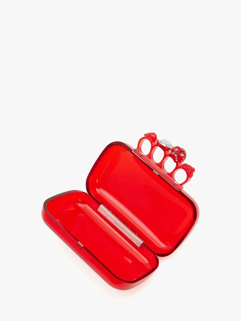 Women's Skull Four-ring Clutch in Coral - 4
