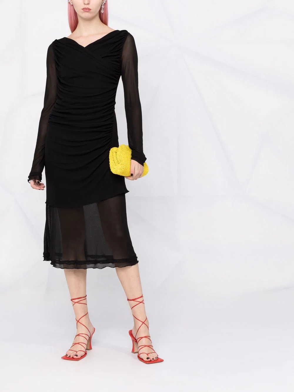 sheer-panels draped midi dress - 2