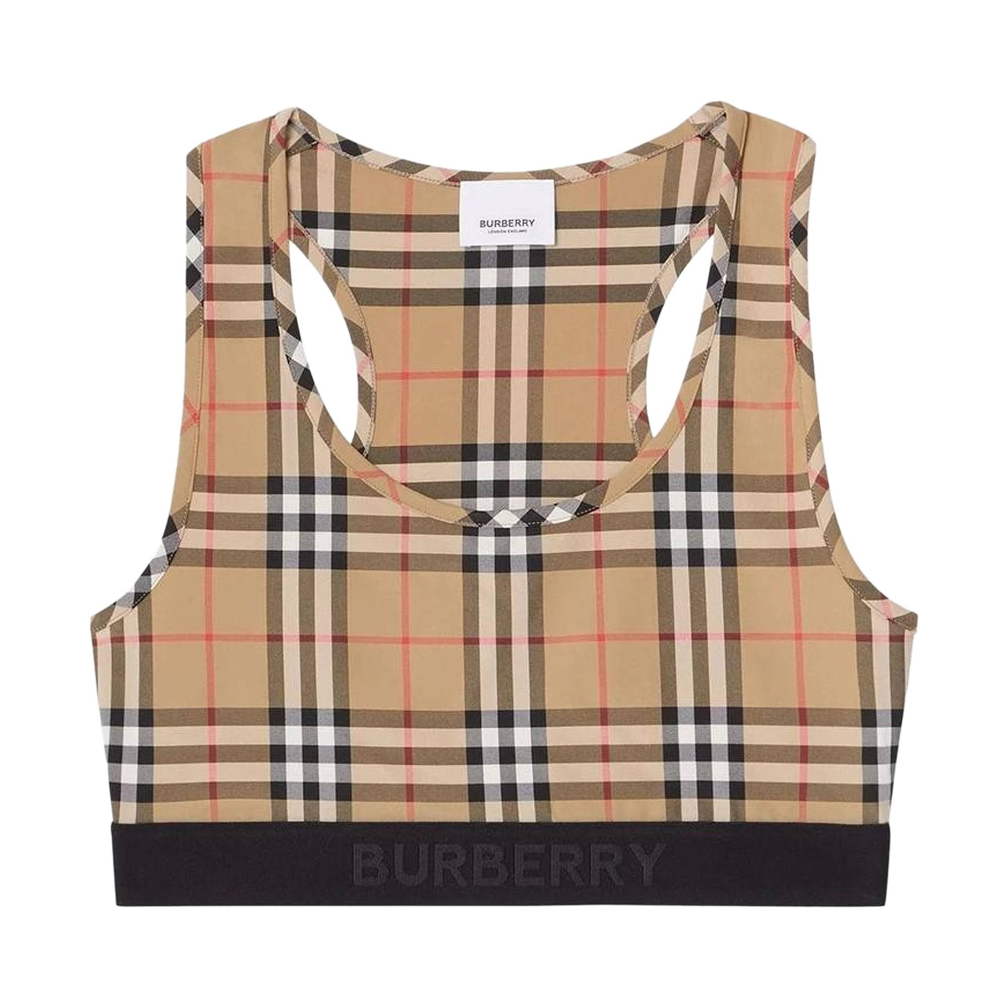 Burberry Logo Detail Vintage Check Bra Top 'Archive Beige' - 1