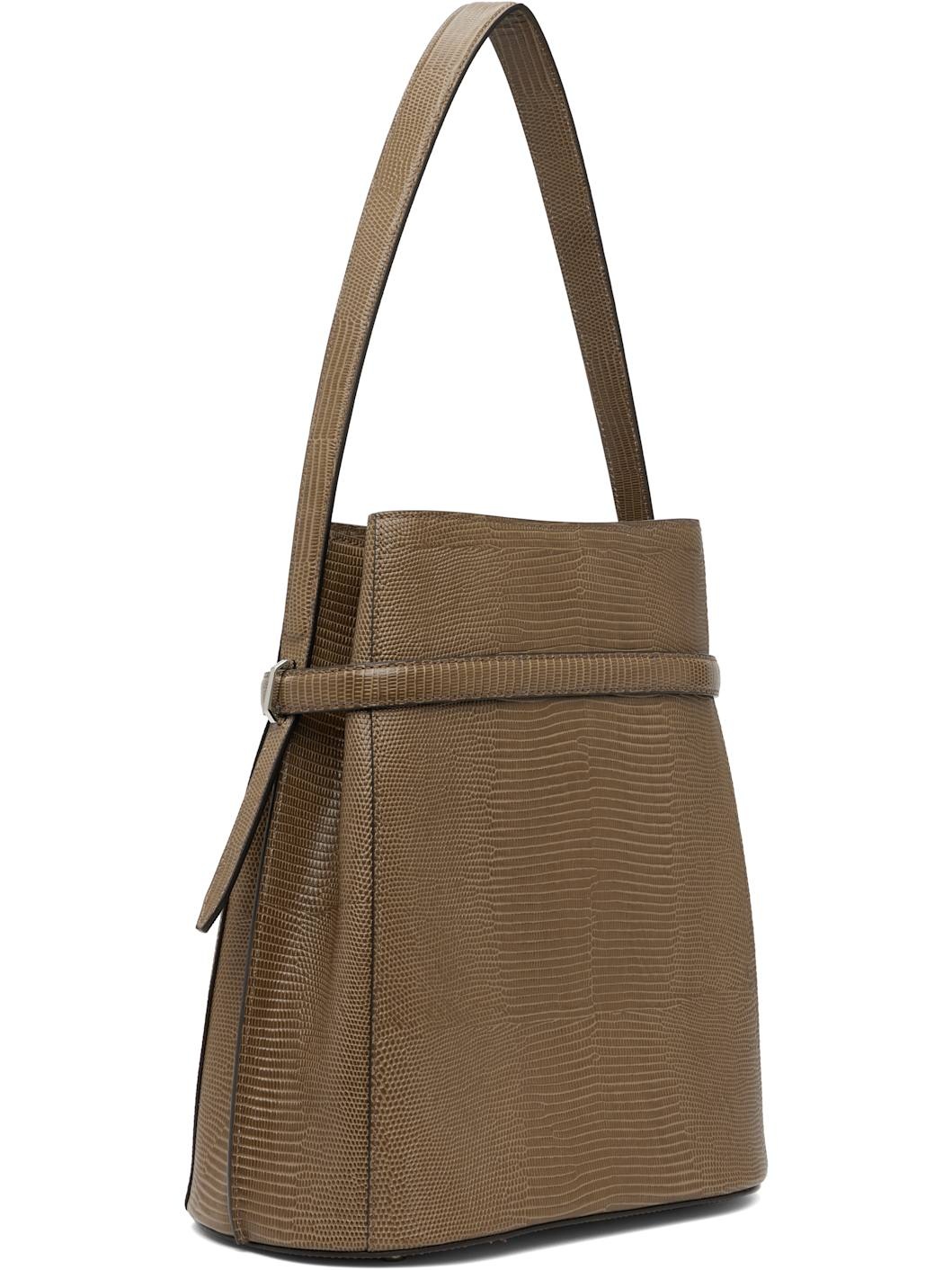 Khaki Belted Lizard-Embossed Bucket Bag - 3