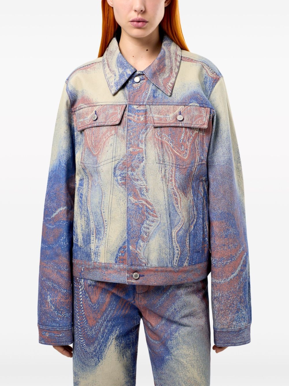 swirl-print denim jacket - 4