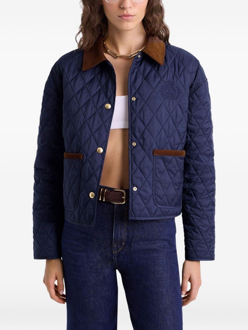 quilted corduroy-collar puffer jacket - 3