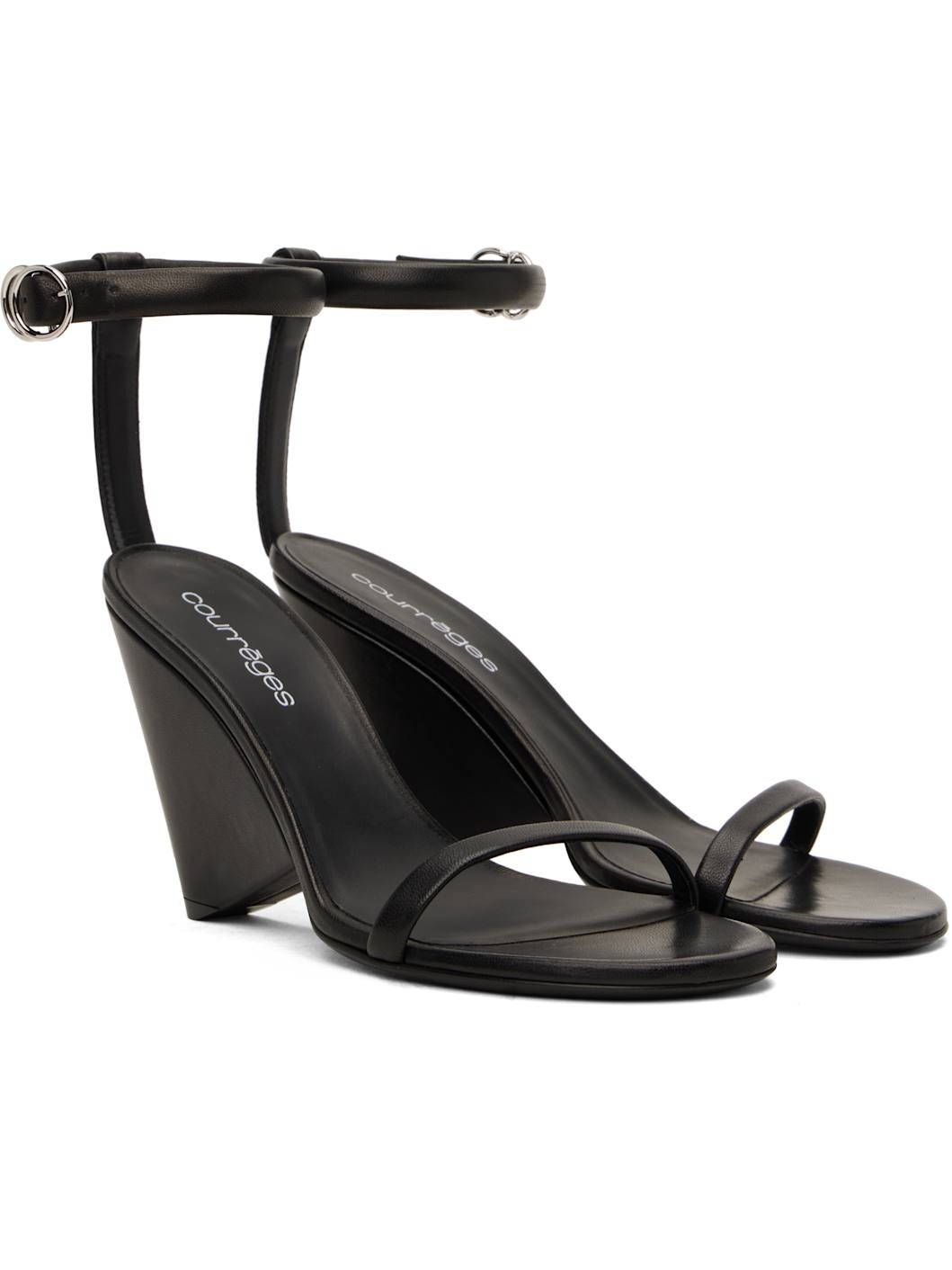 Black Oblique Leather Heeled Sandals - 4