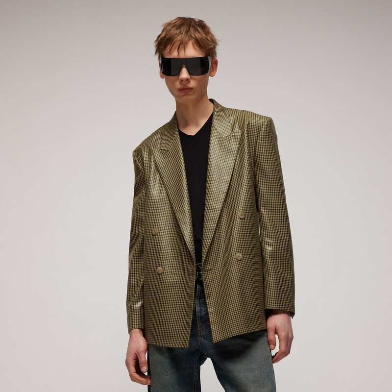 Gingham wool double-breasted jacket 4