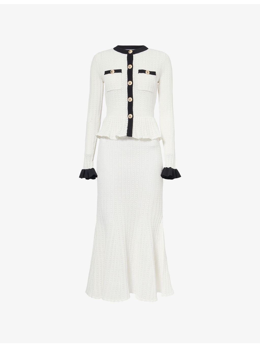 Pointelle Peplum Knitted Midi Dress - 1