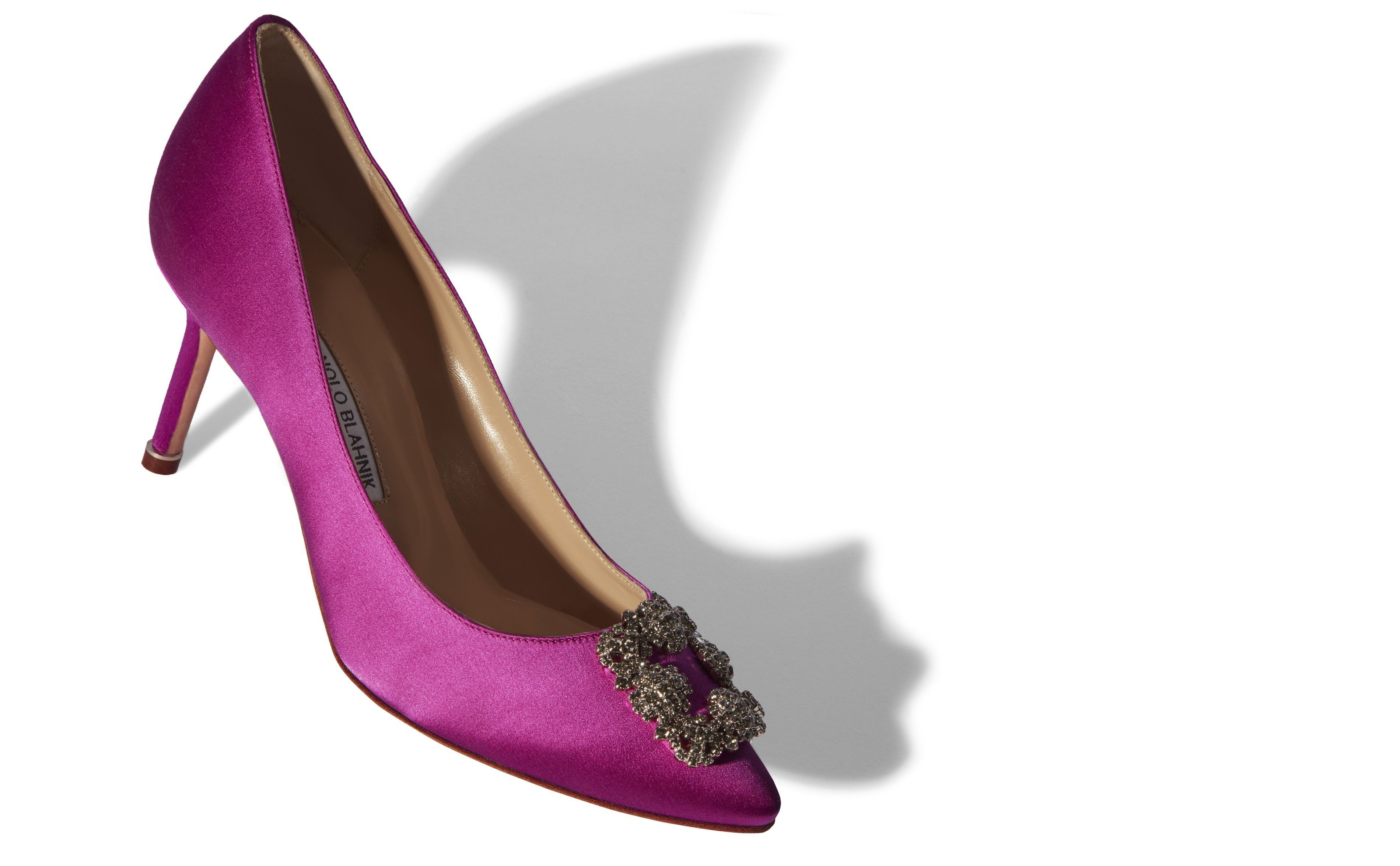 Dark Fuchsia Satin Jewel Buckle Pumps - 2