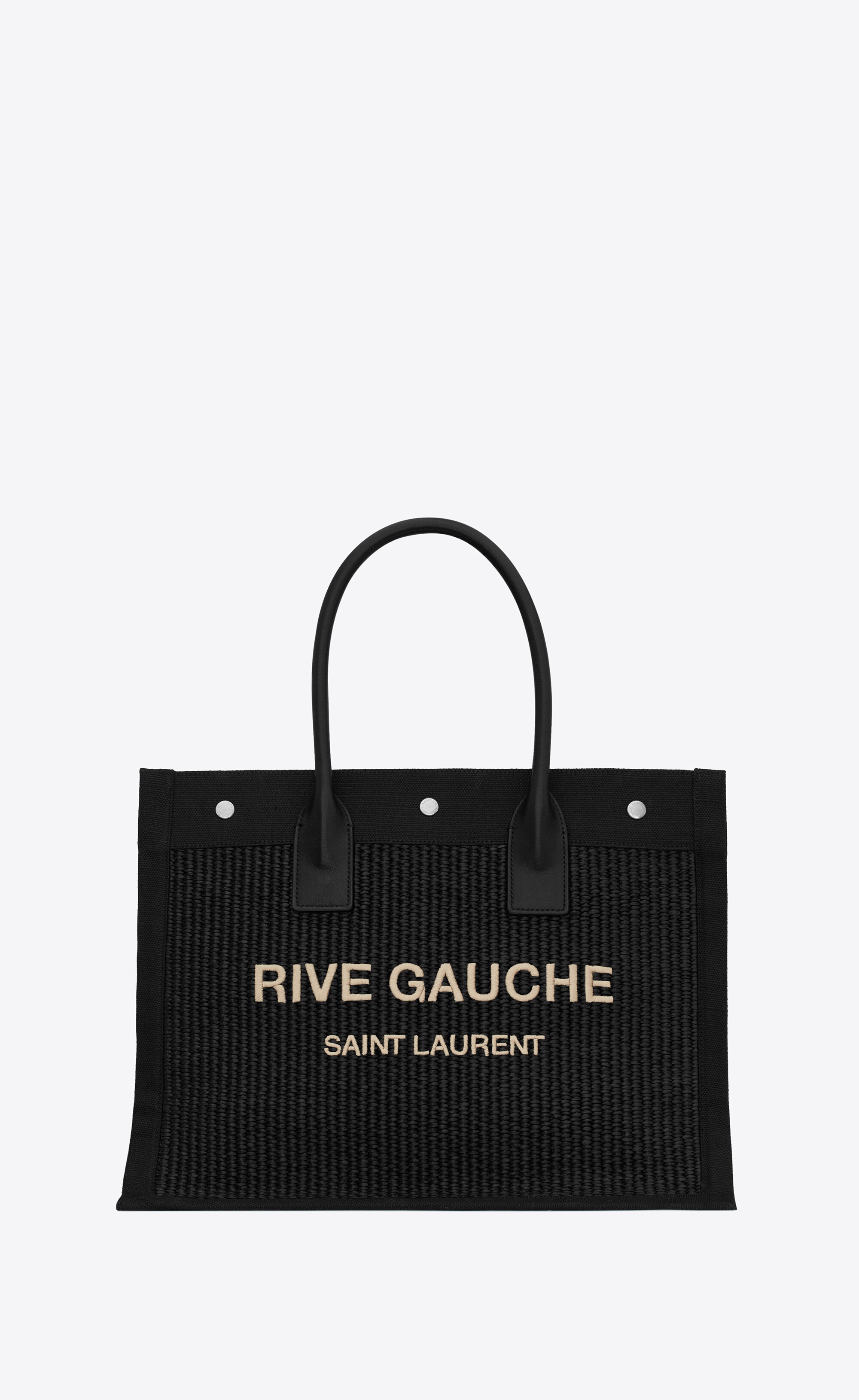 rive gauche small tote bag in raffia and leather - 1