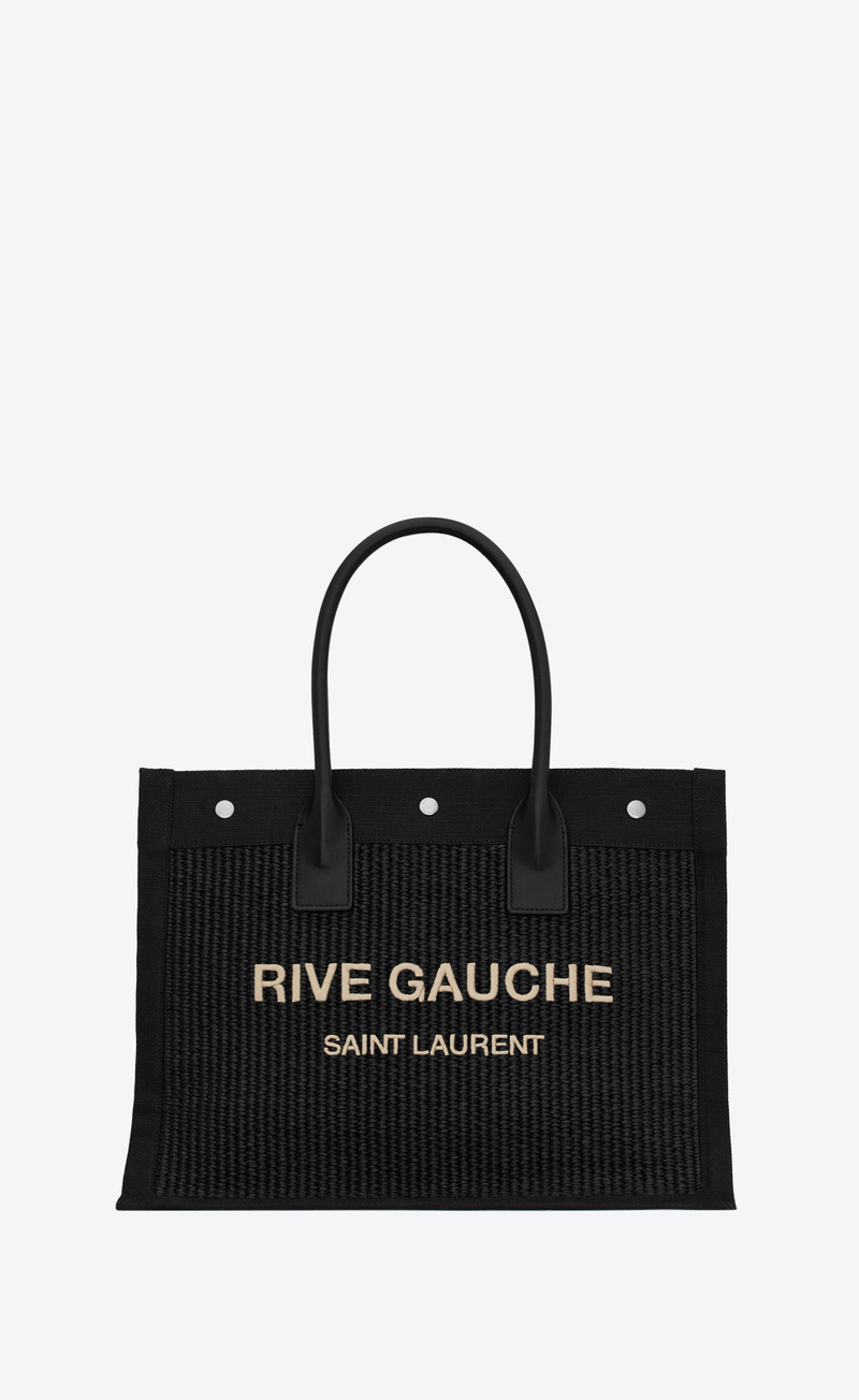 rive gauche small tote bag in raffia and leather 1