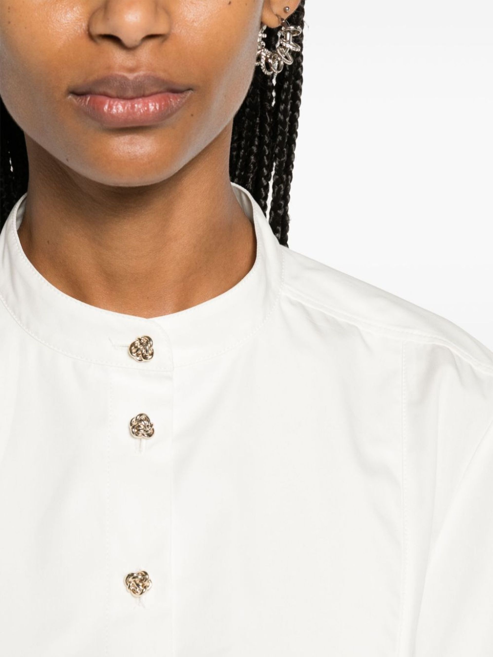 White Knotted-Buttons Poplin Shirt - 5