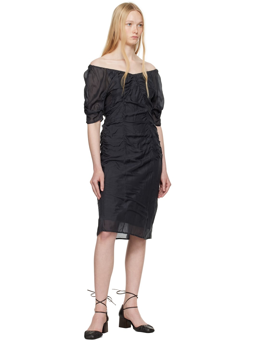 Gray Silk Chiffon Parachute Midi Dress - 4