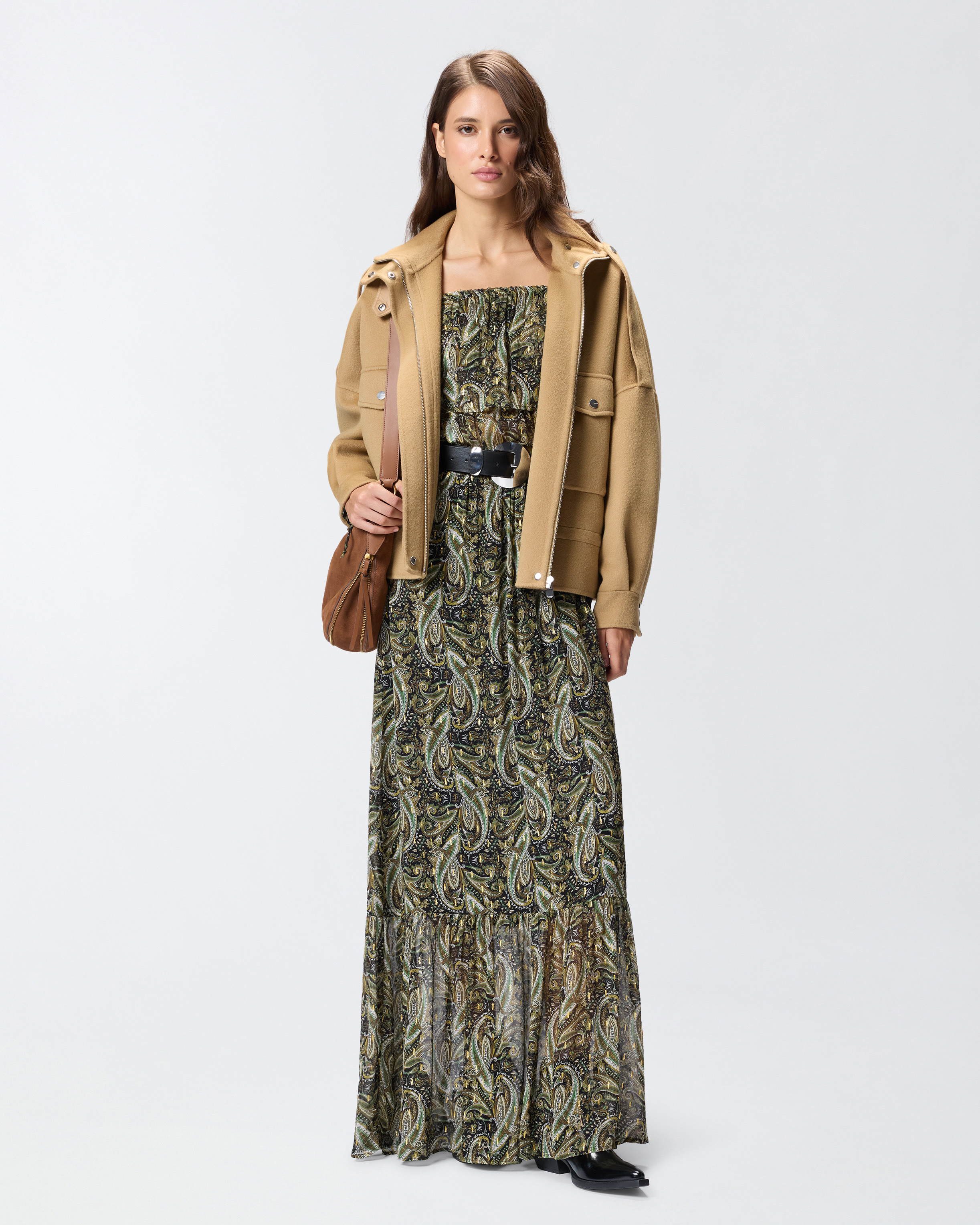 OFF-THE-SHOULDER LONG DRESS WITH CASHMERE PRINT - 3