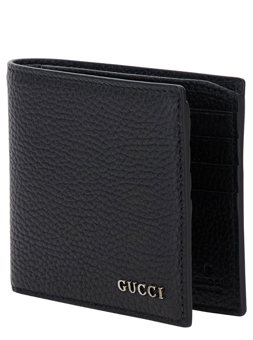 Gucci Men Black Bi-Fold Wallet With Logo Detail In Hammered Leather Man - 2