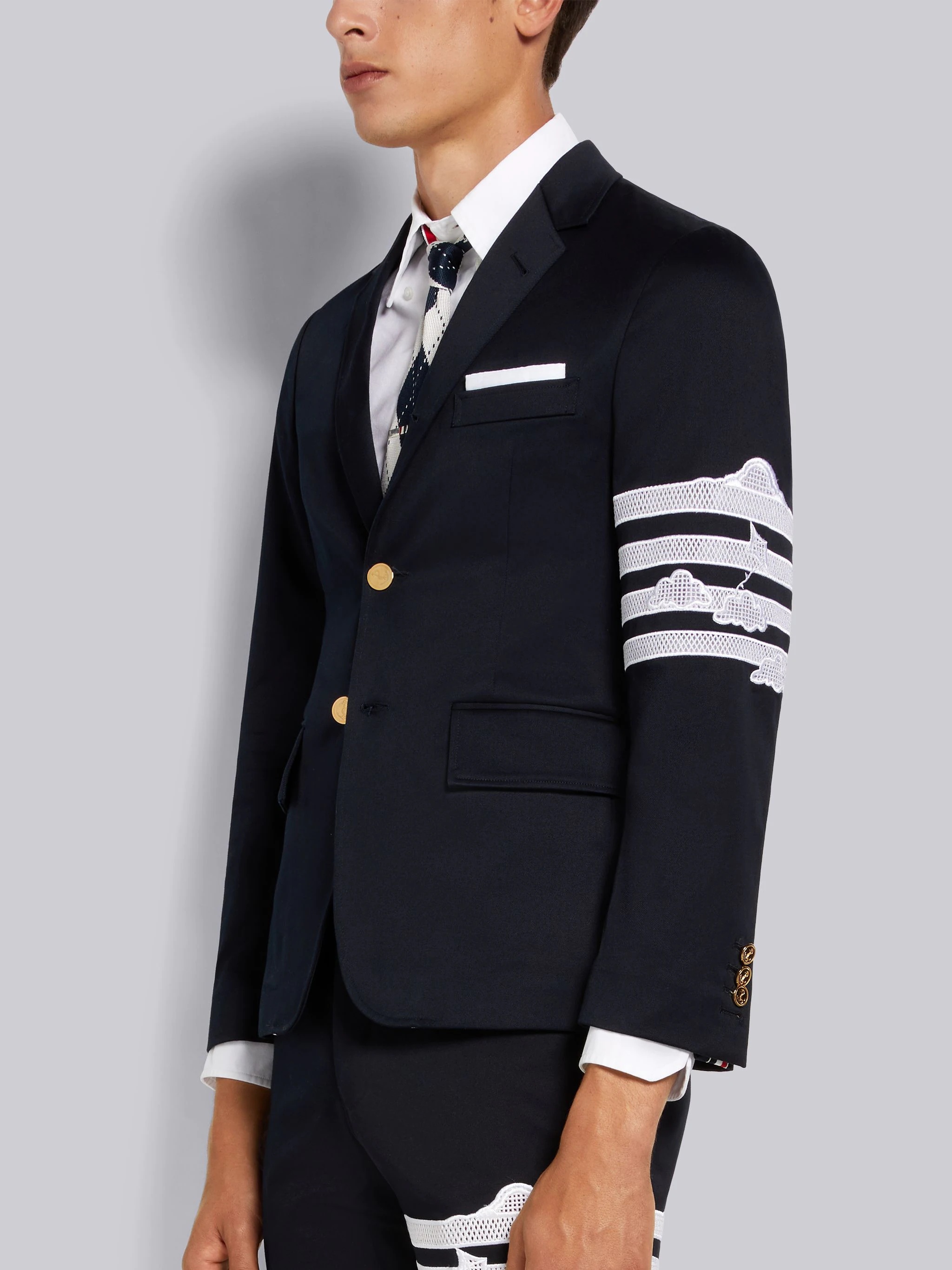 Navy Broderie Anglaise Sky Motif 4-Bar Unconstructed Jacket - 2