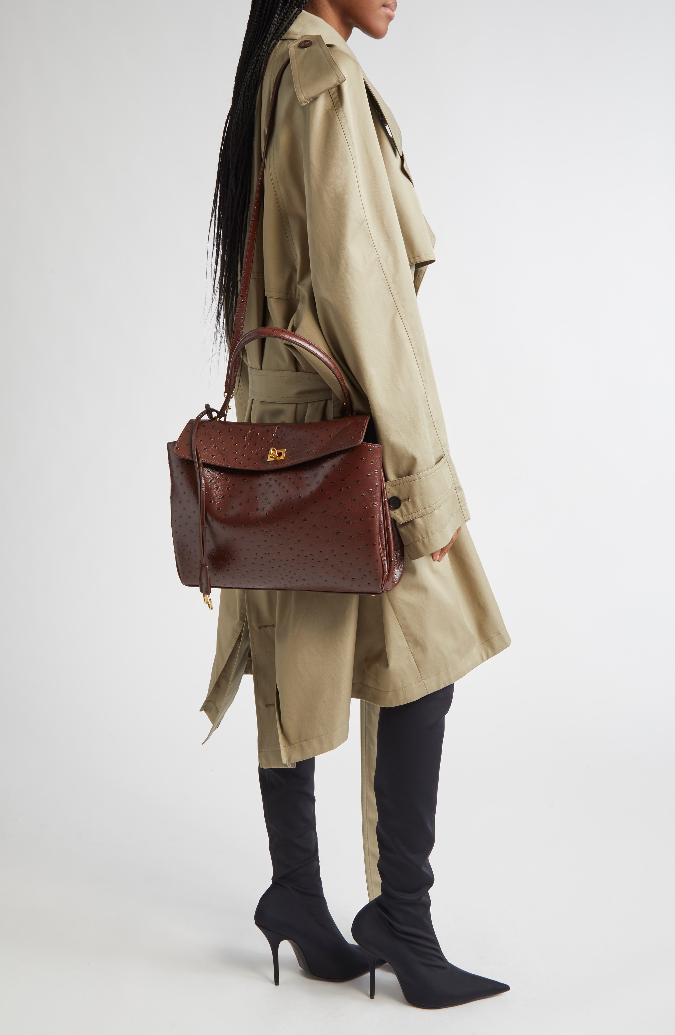 Balenciaga Rodeo Ostrich Embossed Leather Top Handle Bag in 2053 Chocolate at Nordstrom - 2
