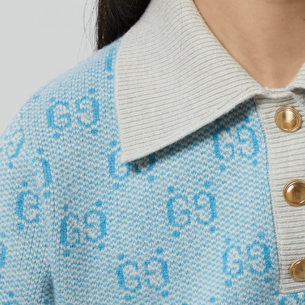 (WMNS) Gucci GG Wool Jacquard Polo 'Light Blue' 773631-XKDK5-4576 - 6