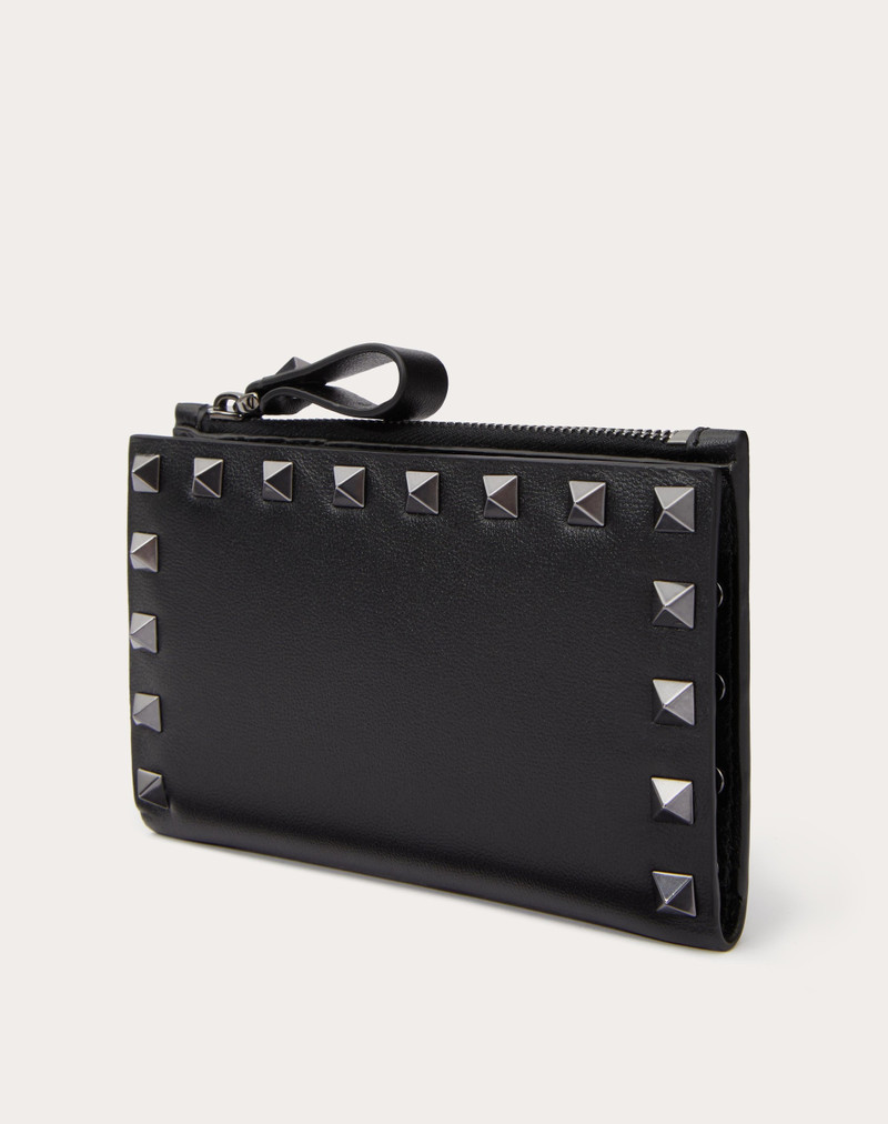 ROCKSTUD CALFSKIN CARDHOLDER WITH ZIP 4