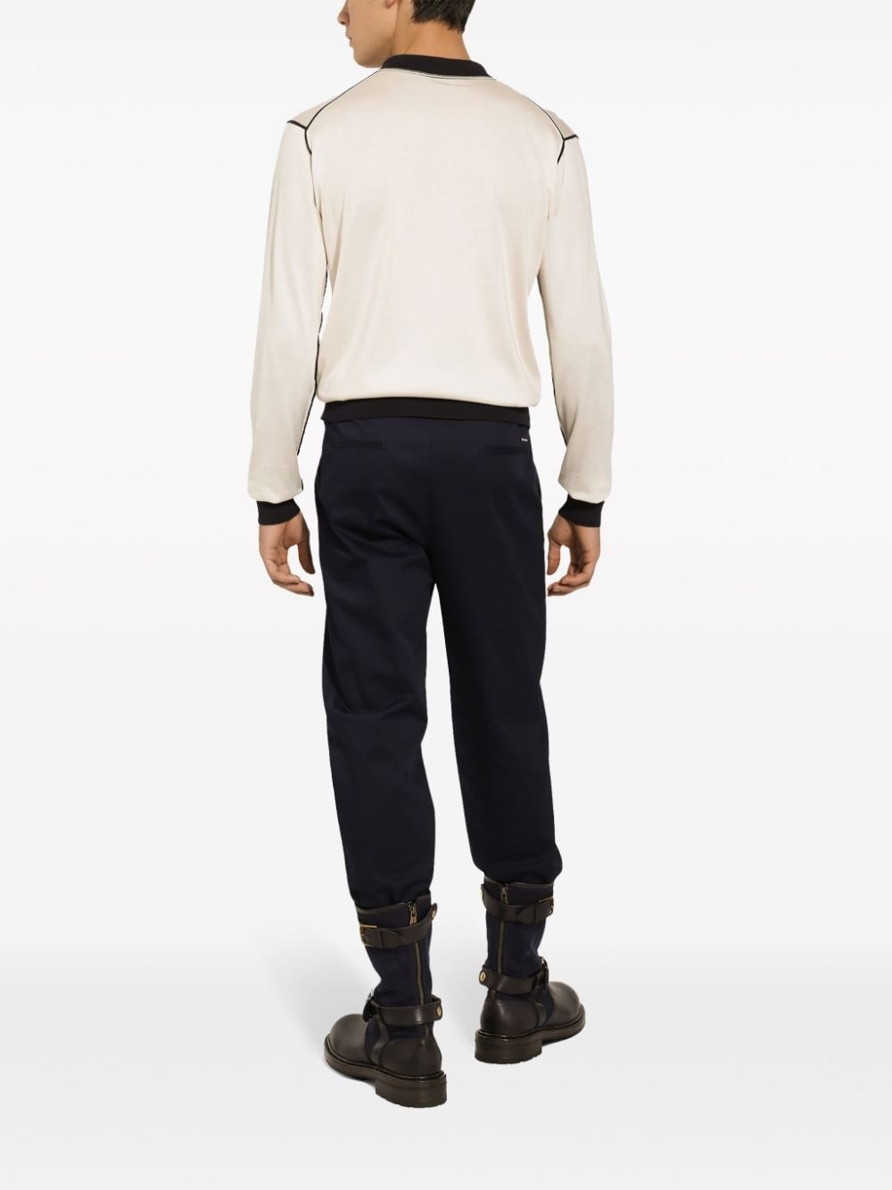 logo-tag cotton-blend tapered trousers - 4
