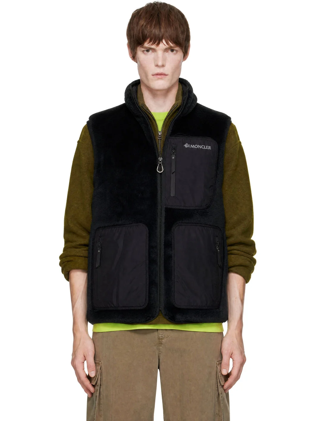 Black Reversible Fleece Down Vest - 1