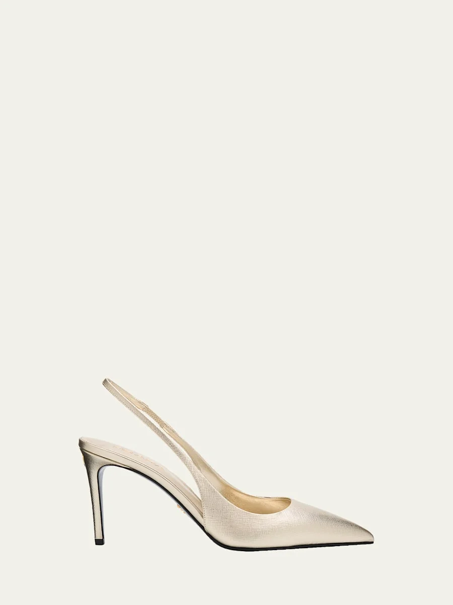 85mm Vernice Saffiano Leather Slingback Pumps - 1
