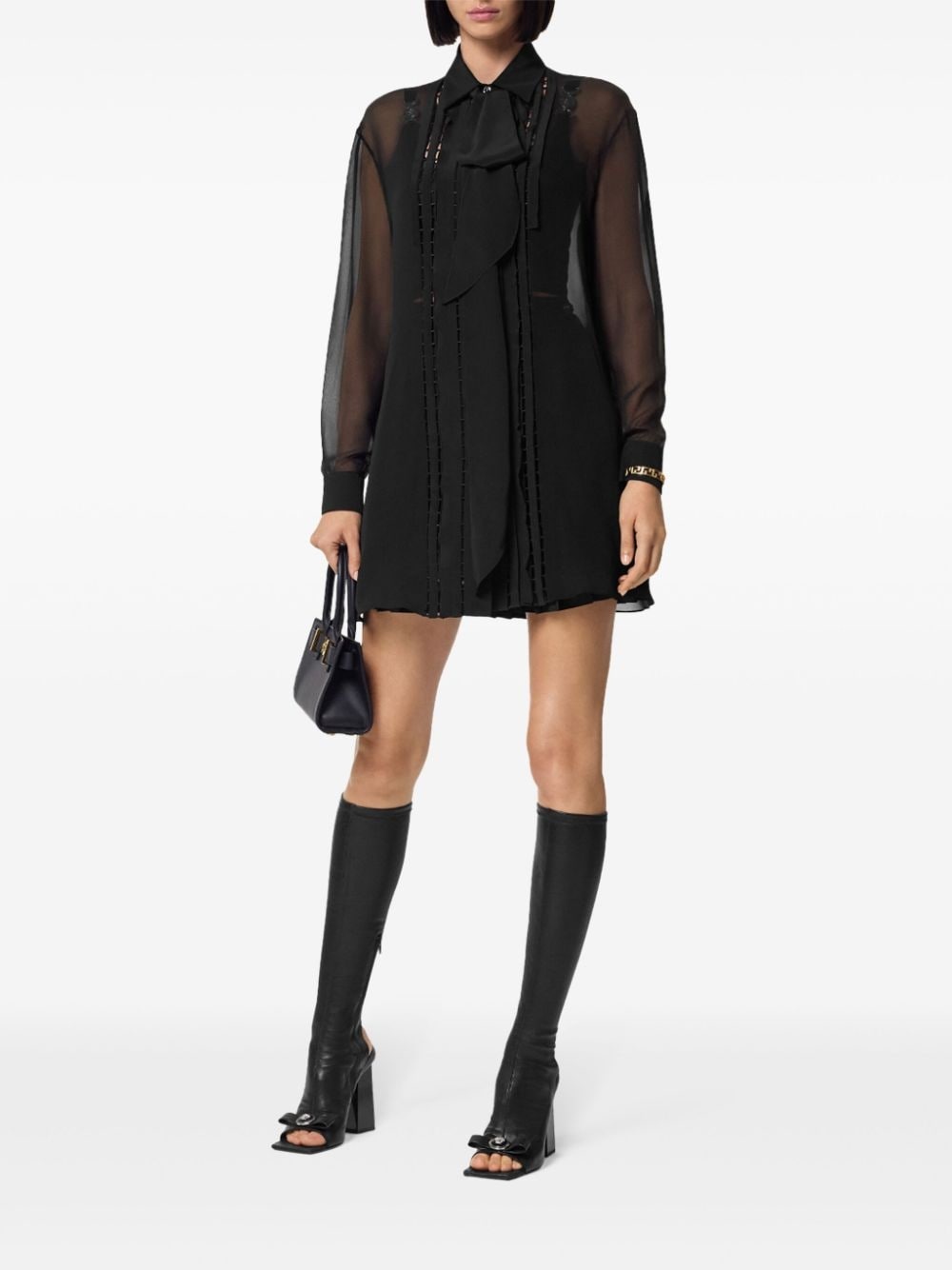 pussy bow-collar semi-sheer shirt - 2