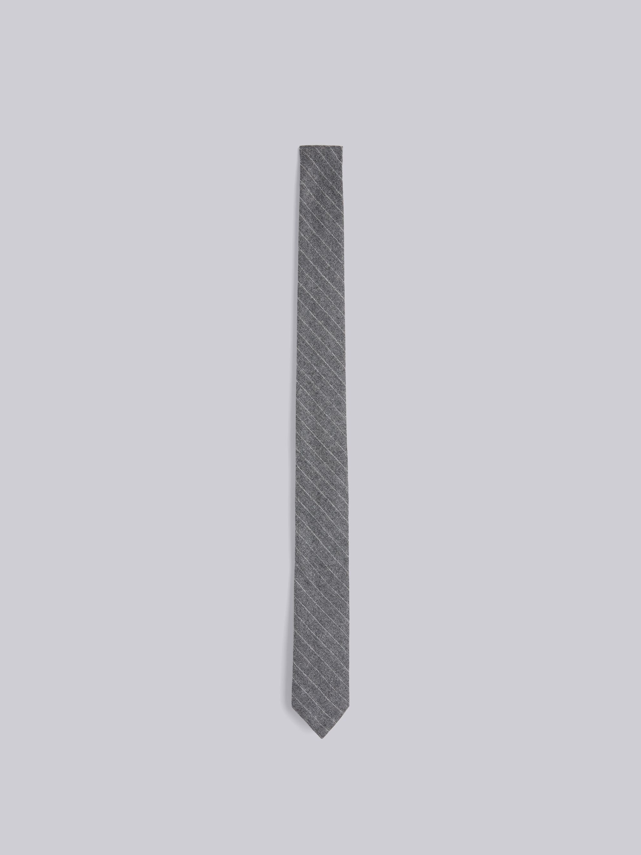 Medium Grey Super 120s Wool Flannel Narrow Chalk Stripe Tie - 1