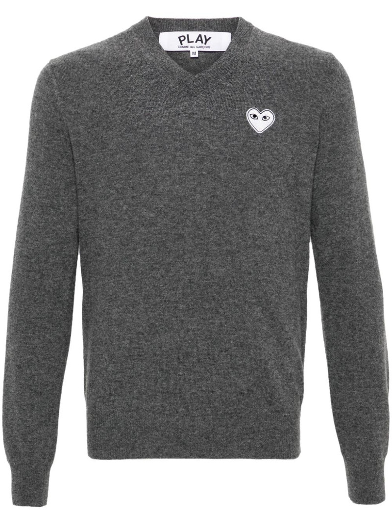 Heart-patch V-neck wool jumper 1