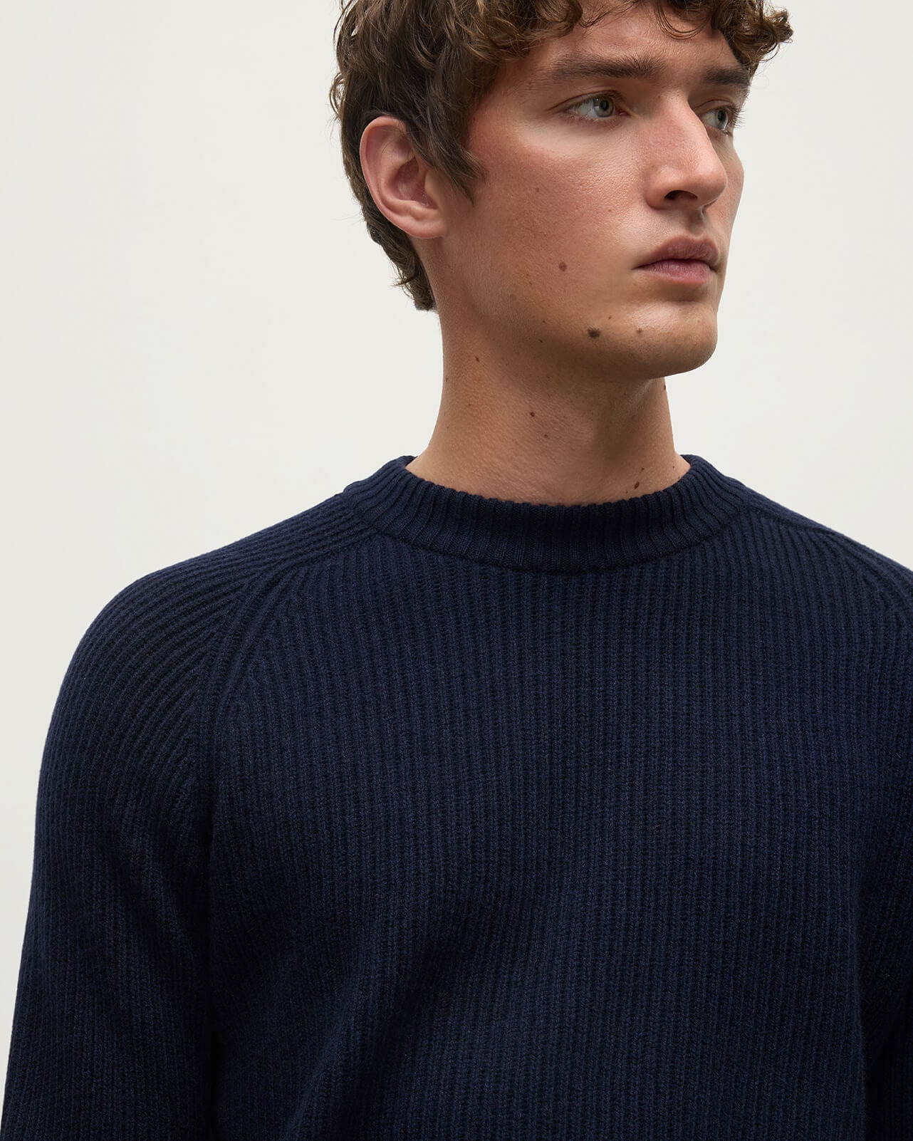 Contrast Neck Navy Cashmere Jumper - 5