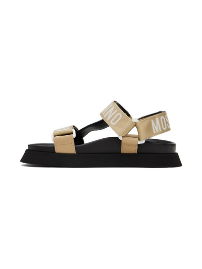 Moschino Beige & Black Logo Tape Platform Sandals outlook