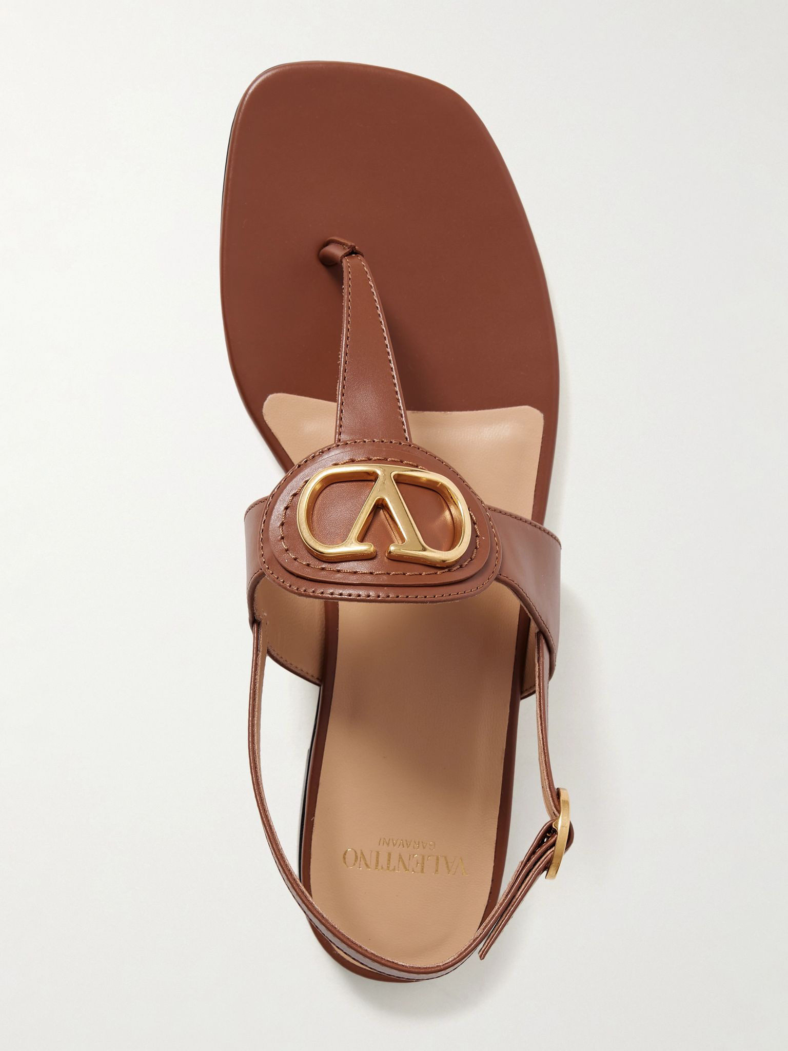 VLogo embellished leather sandals Tan - 5