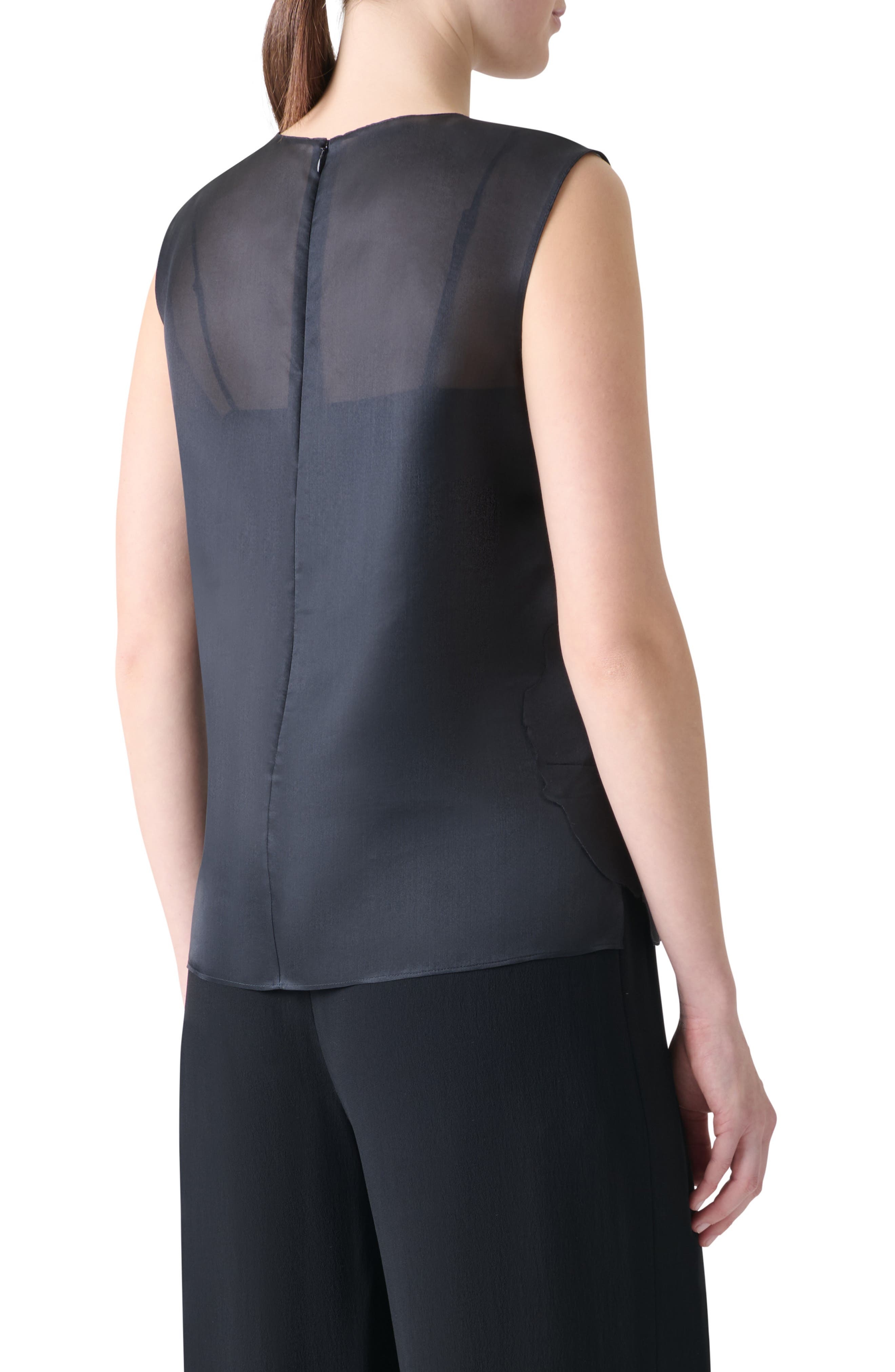 Akris 3D Poppy Appliqué Silk Organza Top in Black at Nordstrom - 2