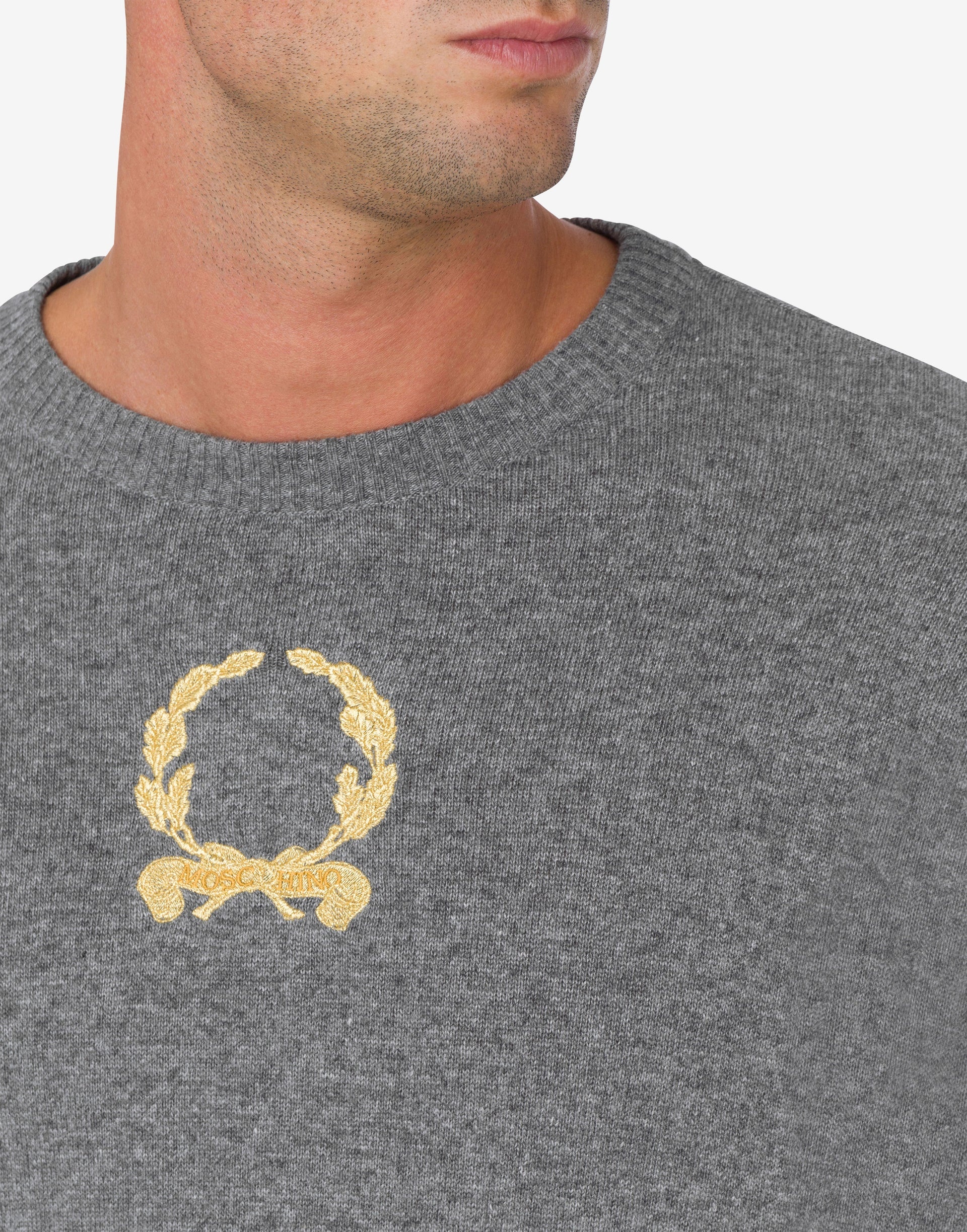 WOOL AND CASHMERE PULLOVER LAUREL CROWN EMBROIDERY - 3
