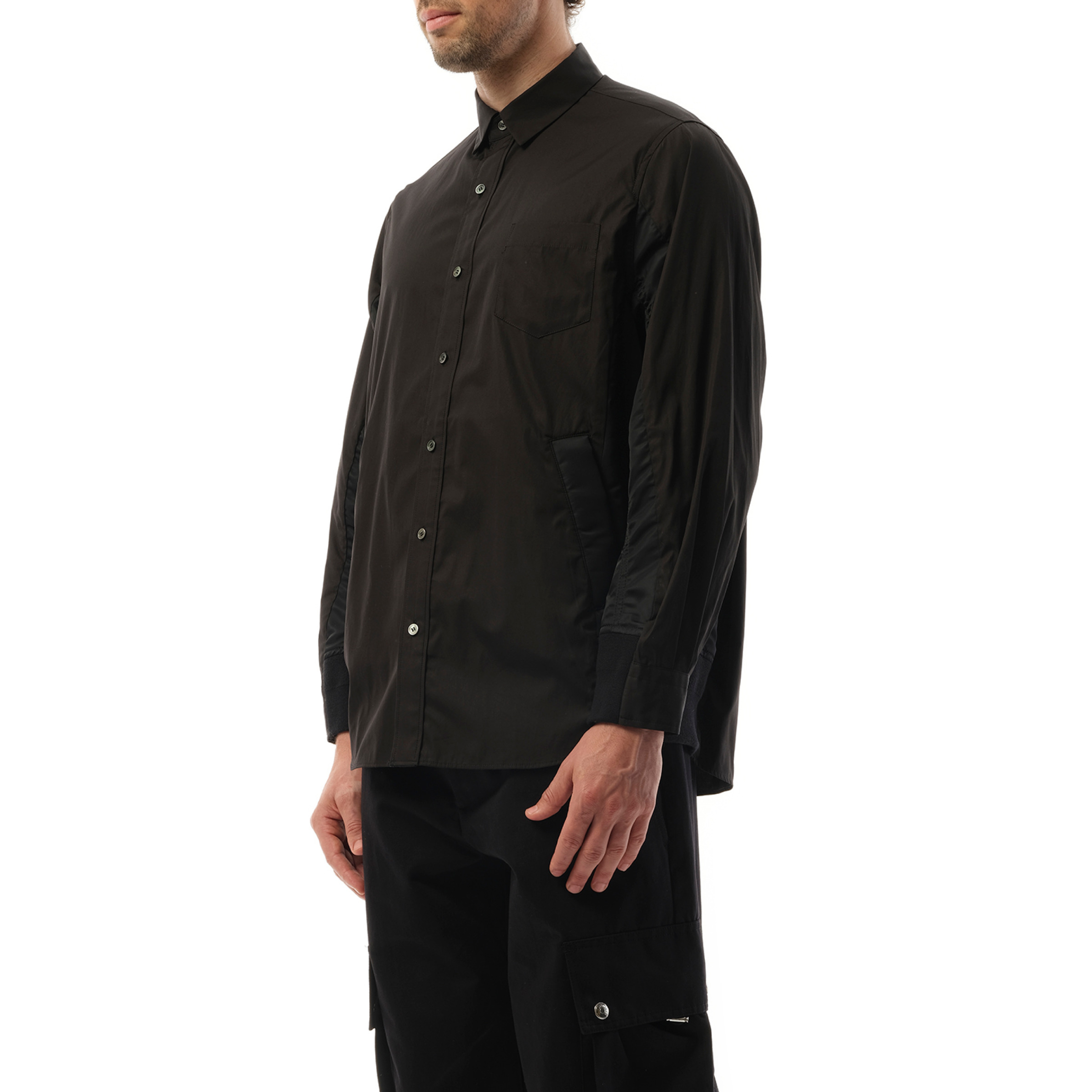 Cotton Poplin Nylon Shirt in Black - 5