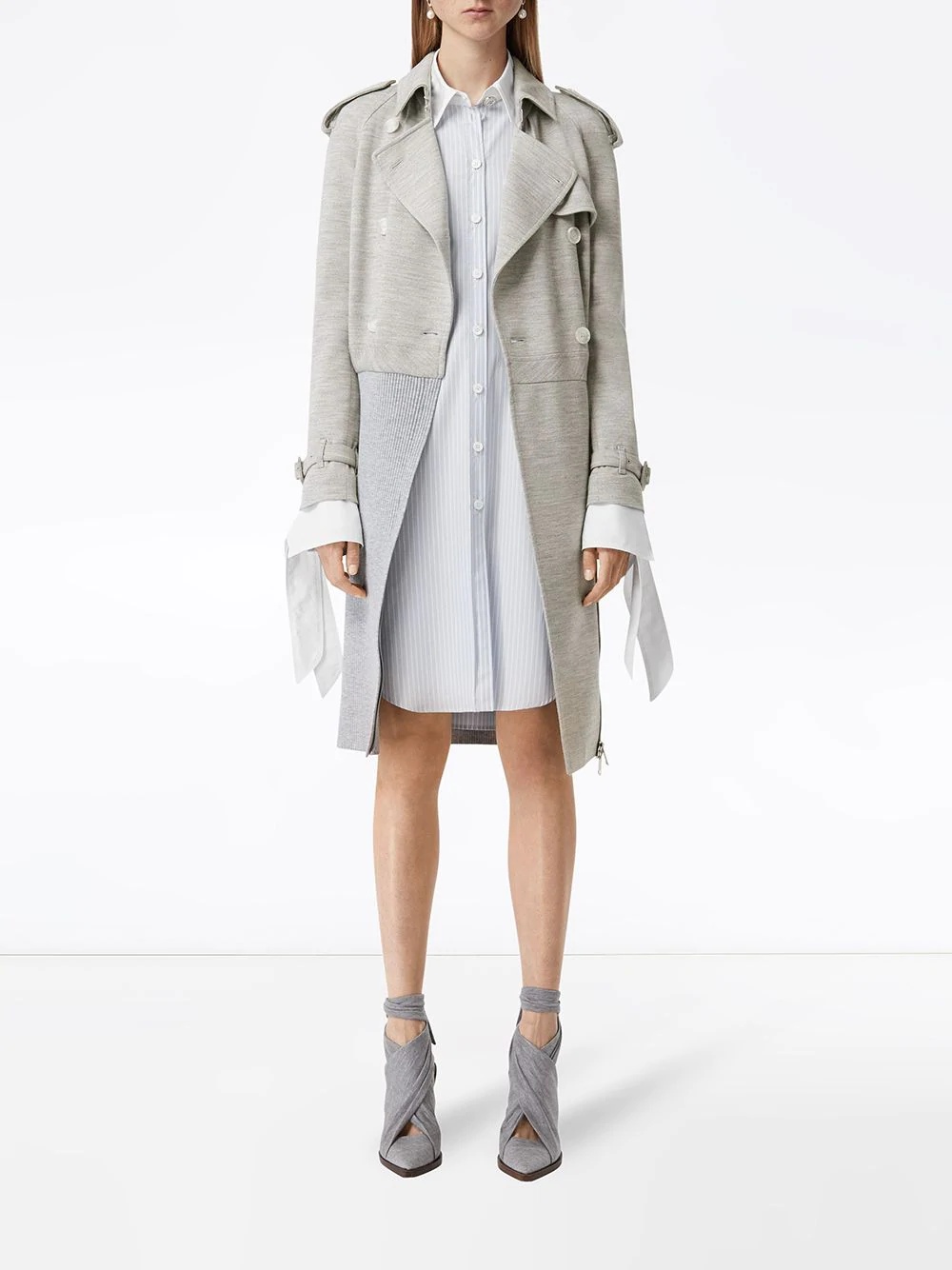 ribbed panel trench coat - 3