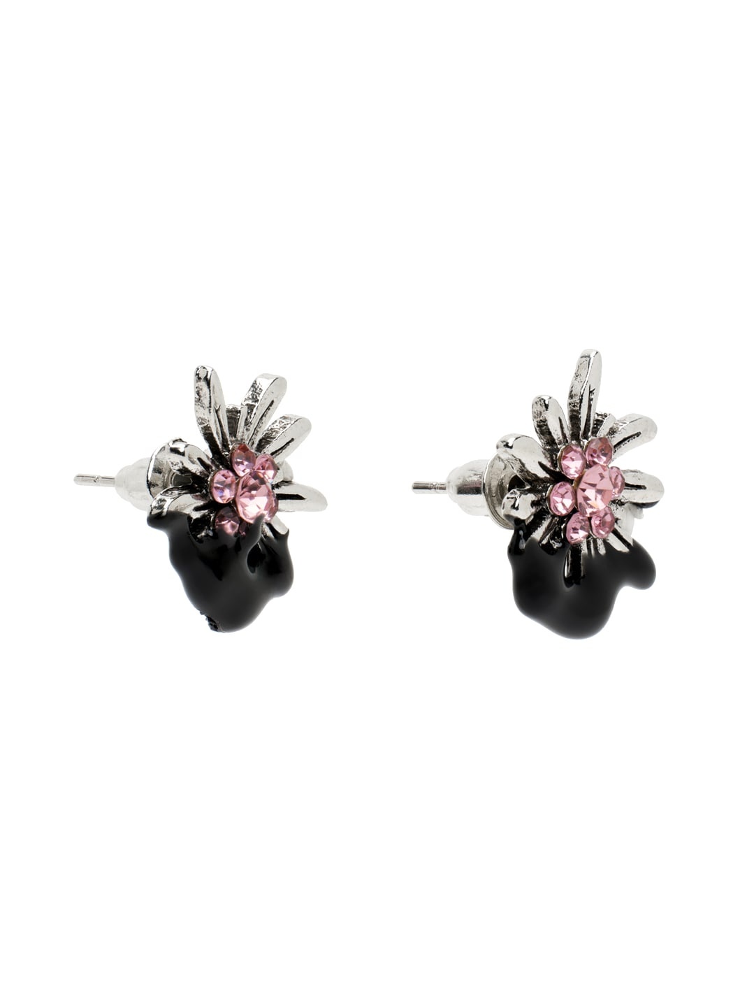 Silver & Black Dipped Edelweiss Stud Earrings - 2