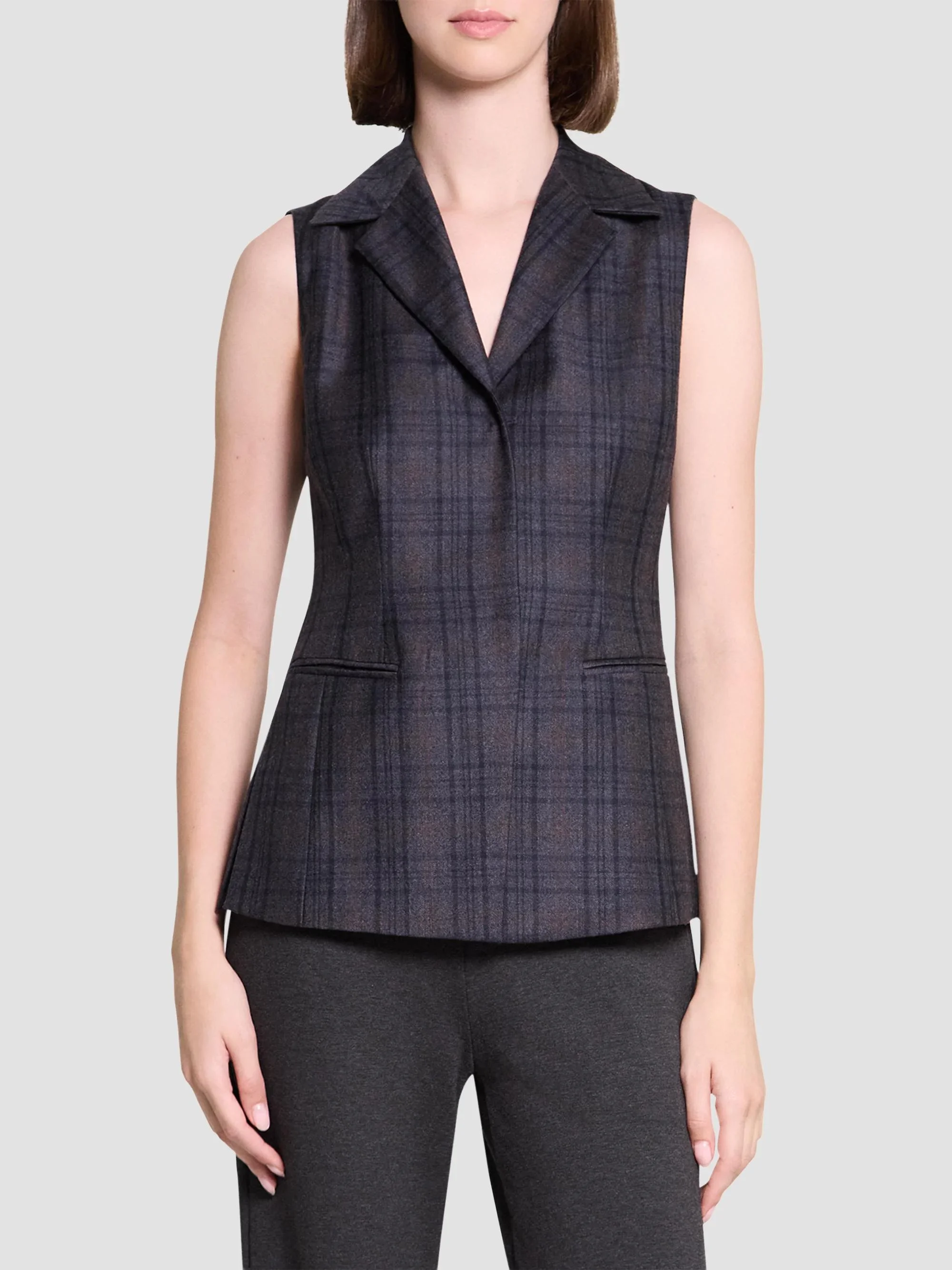 Women's Plaid Slim-Fit Vest - Charcoal Multi - 1